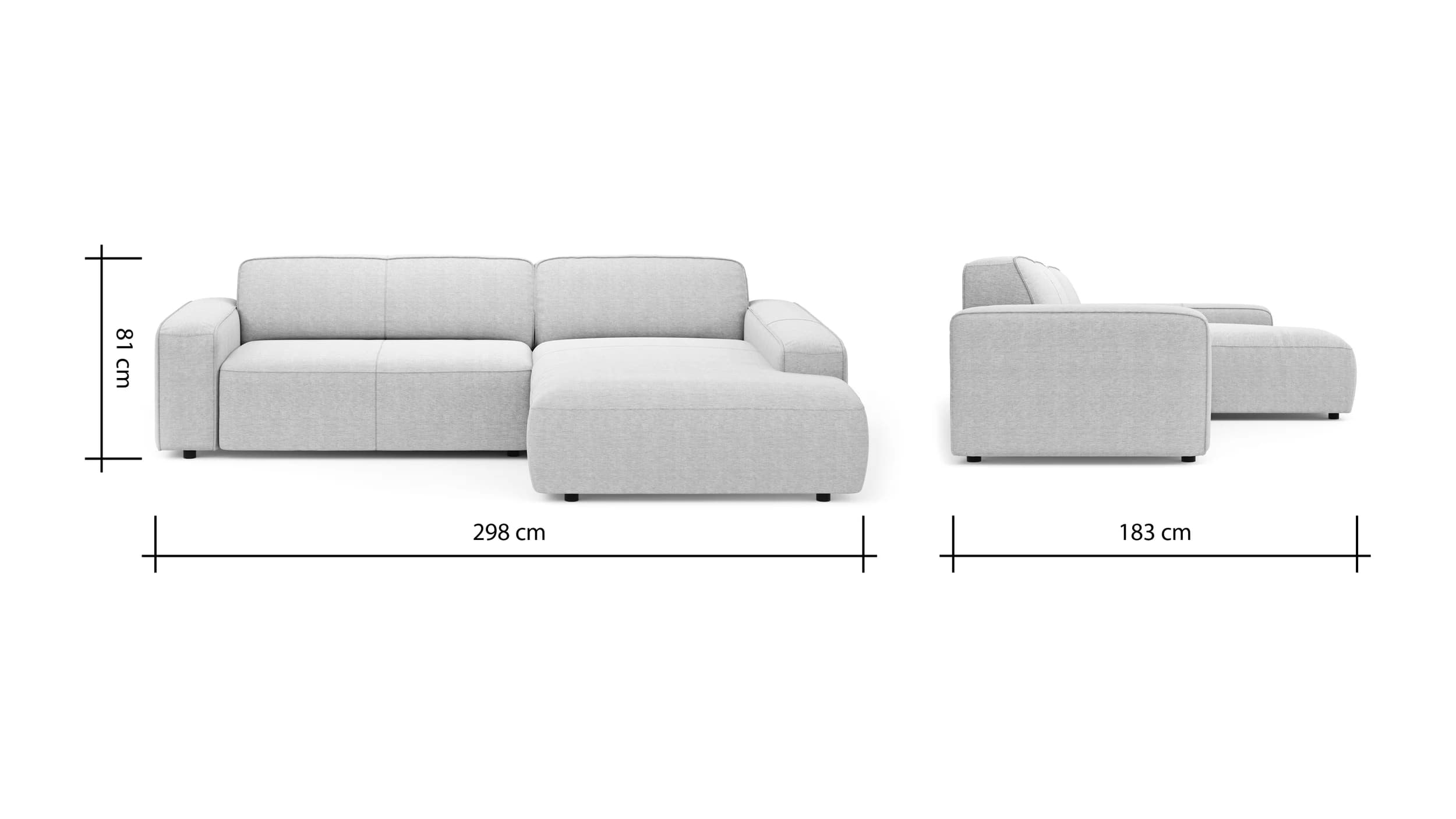 Ecksofa Denver - 2-Sitzer mit Longchair rechts, Stoff, Natur