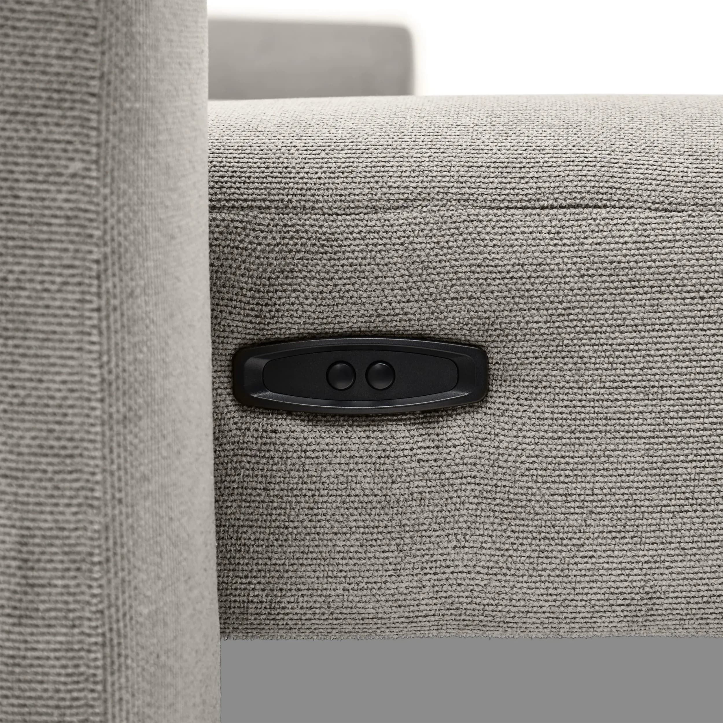 Ecksofa MINAO - 1,5-Sitzer mit Longchair rechts, Sitztiefe verstellbar motorisch, Kopfteil verstellbar, Stoff, Truffle