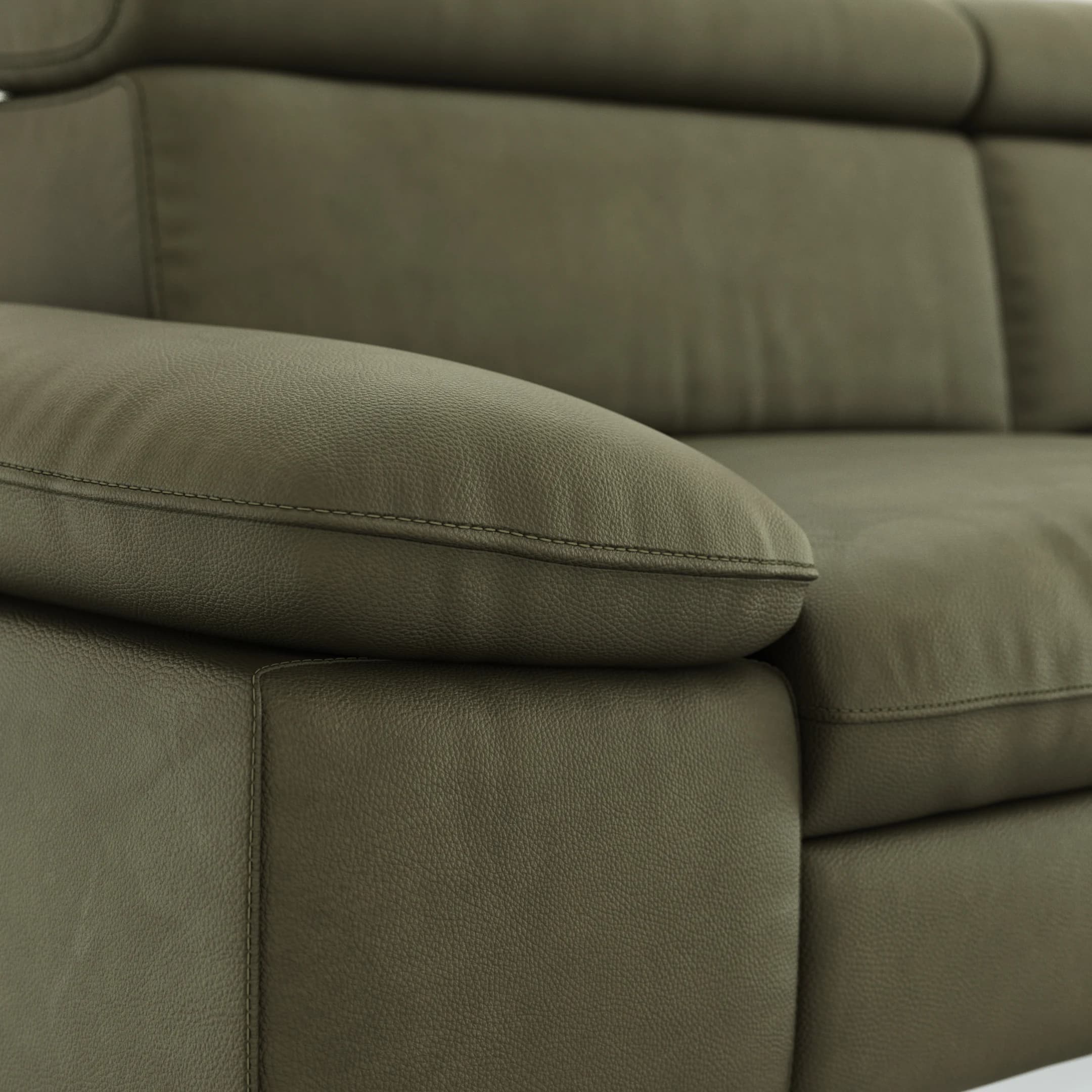 Sofa Felipa - 3-Sitzer inkl. Kopfteil verstellbar, Leder, Olive