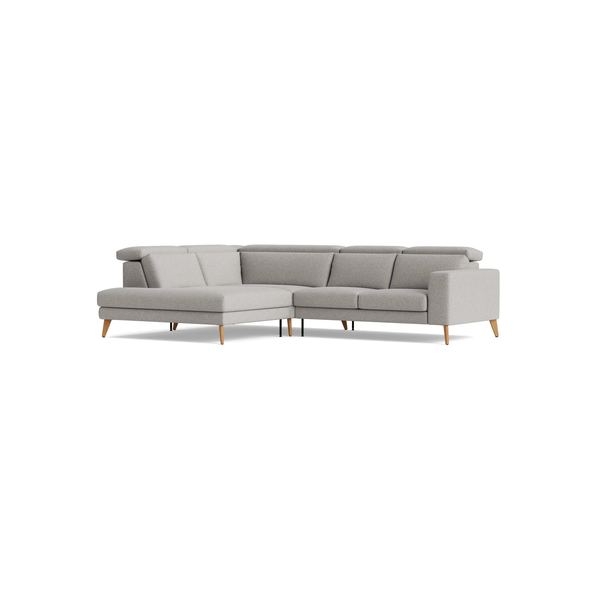 Ecksofa Braska - Loungecke links mit 2,5-Sitzer rechts, inkl. Sitzauszug (motorisch) und Kopfstütze, Stoff, Kaschmir