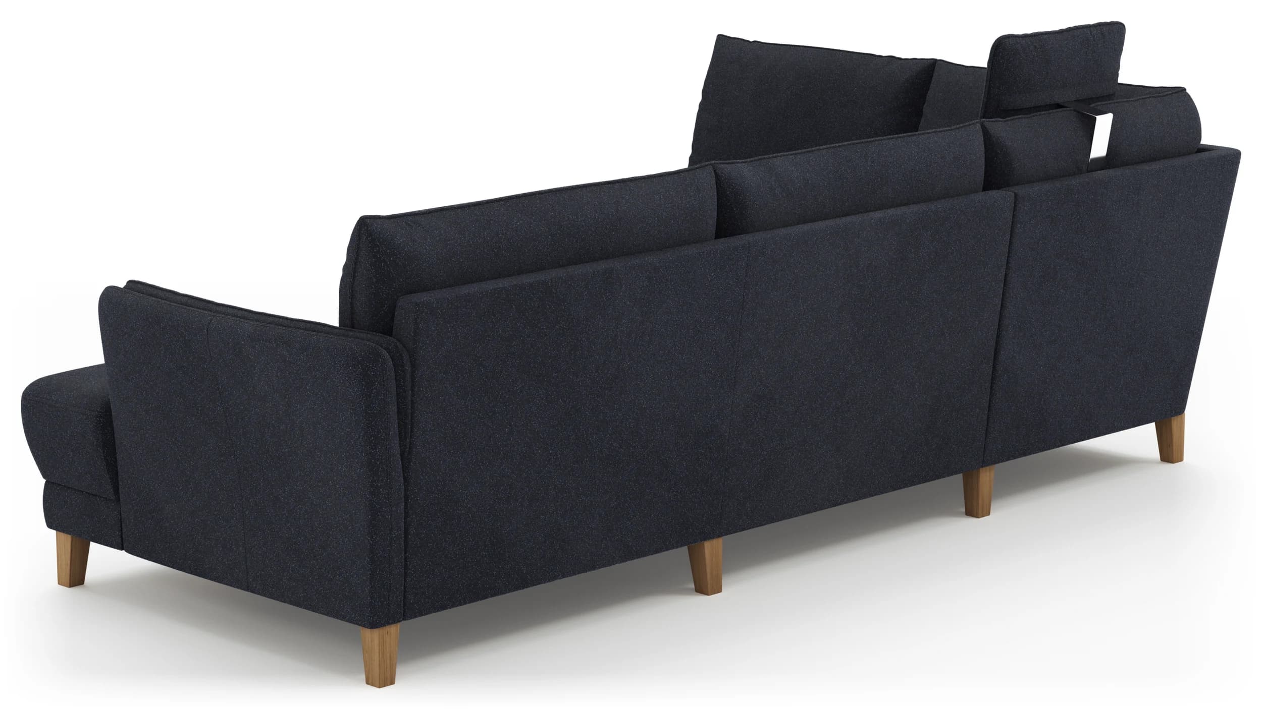 Sofa Stamford - inkl. Armlehne verstellbar und Kopfstütze, Ecksofa 2-sitzig und Abschlusshocker links mit 3,5-Sitzer, Bogen rechts, Stoff, Dunkelblau