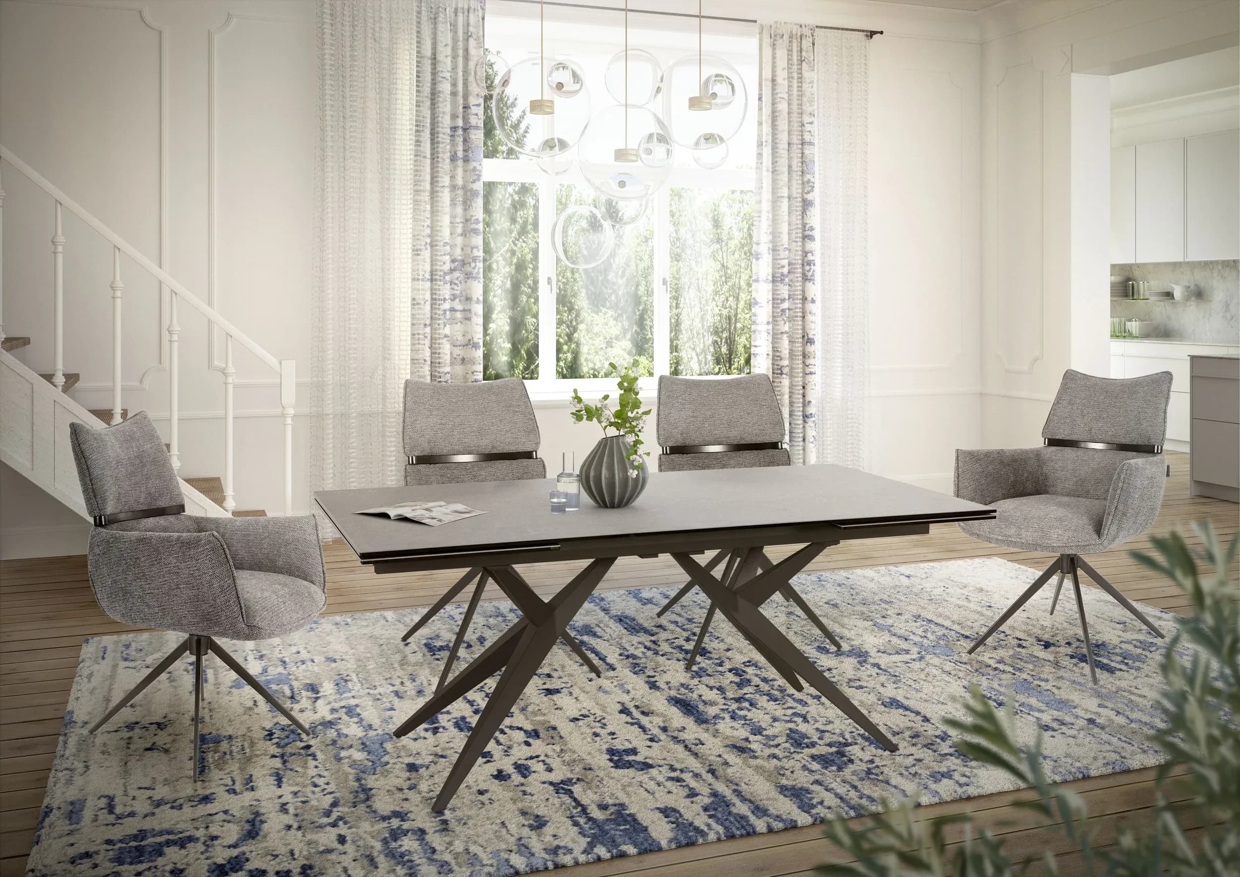 Esstisch MICHELA - ausziehbar, LB ca. 180x95 cm, Glaskeramik, Dunkelgrau