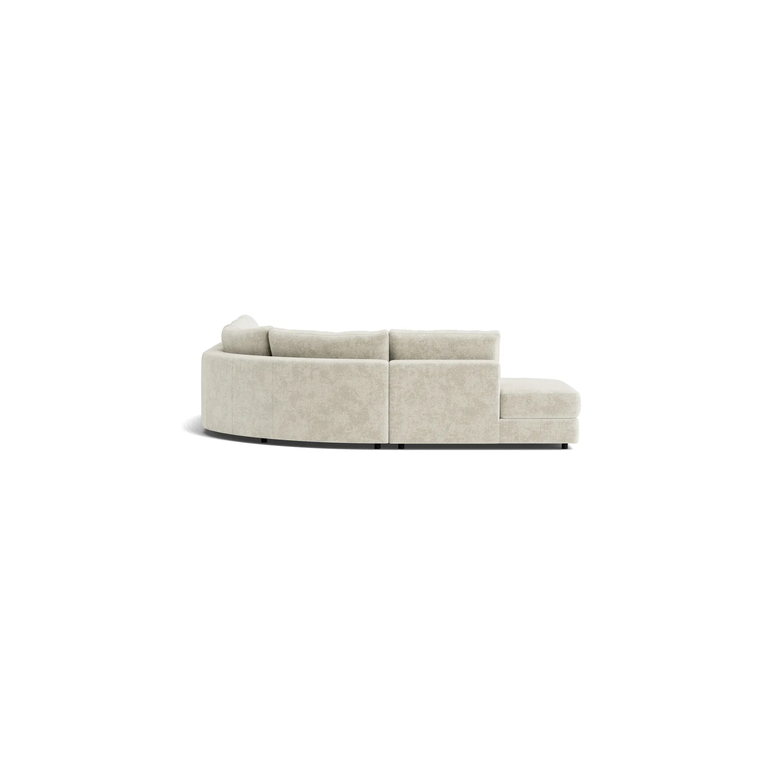 Ecksofa Almeria - Rundecke und Abschlussteil mit 2-Sitzer rechts, Stoff, Offwhite