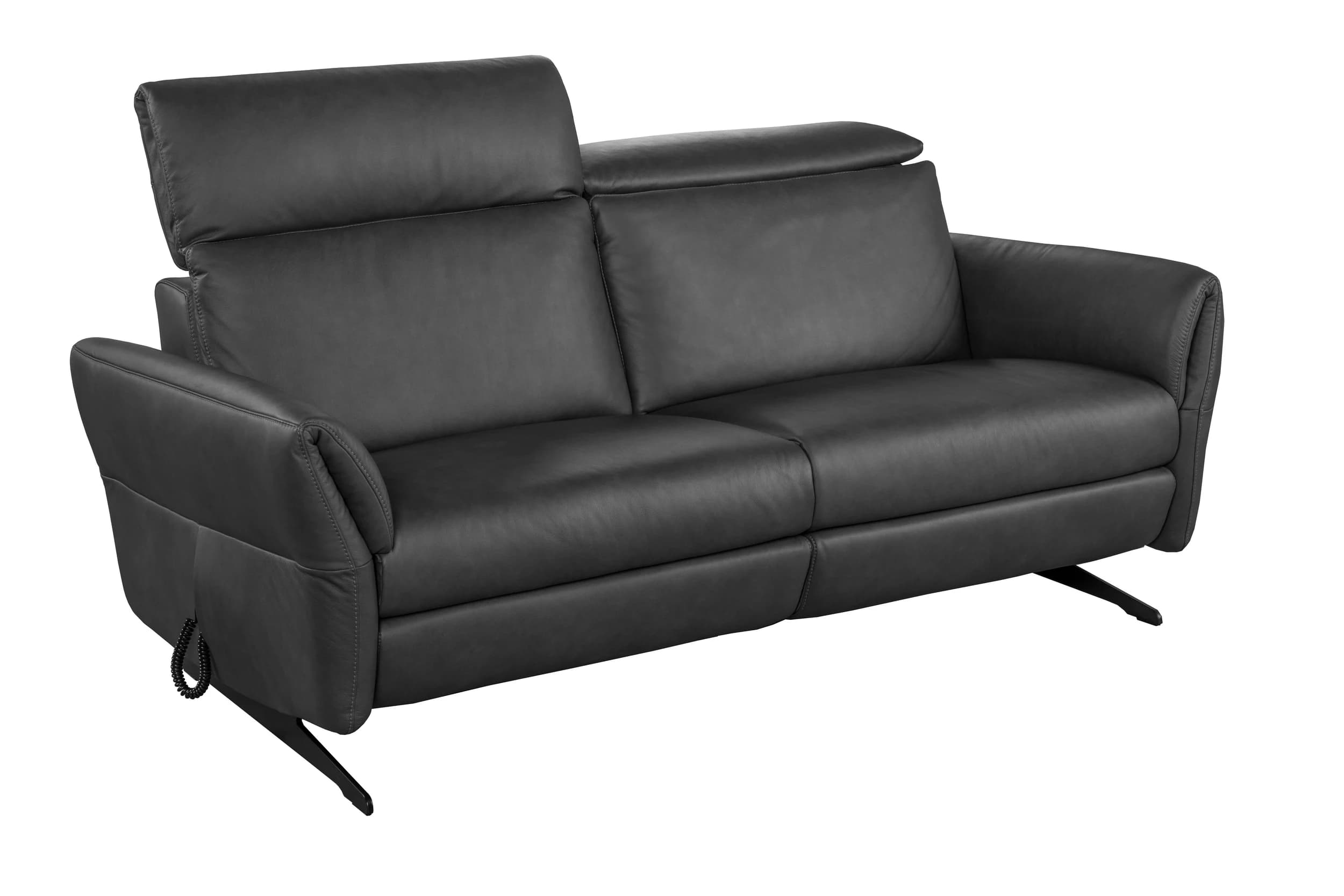 Sofa - 2-Sitzer, Relaxfunktion/Kopfteil verstellbar motorisch, Leder, Anthrazit