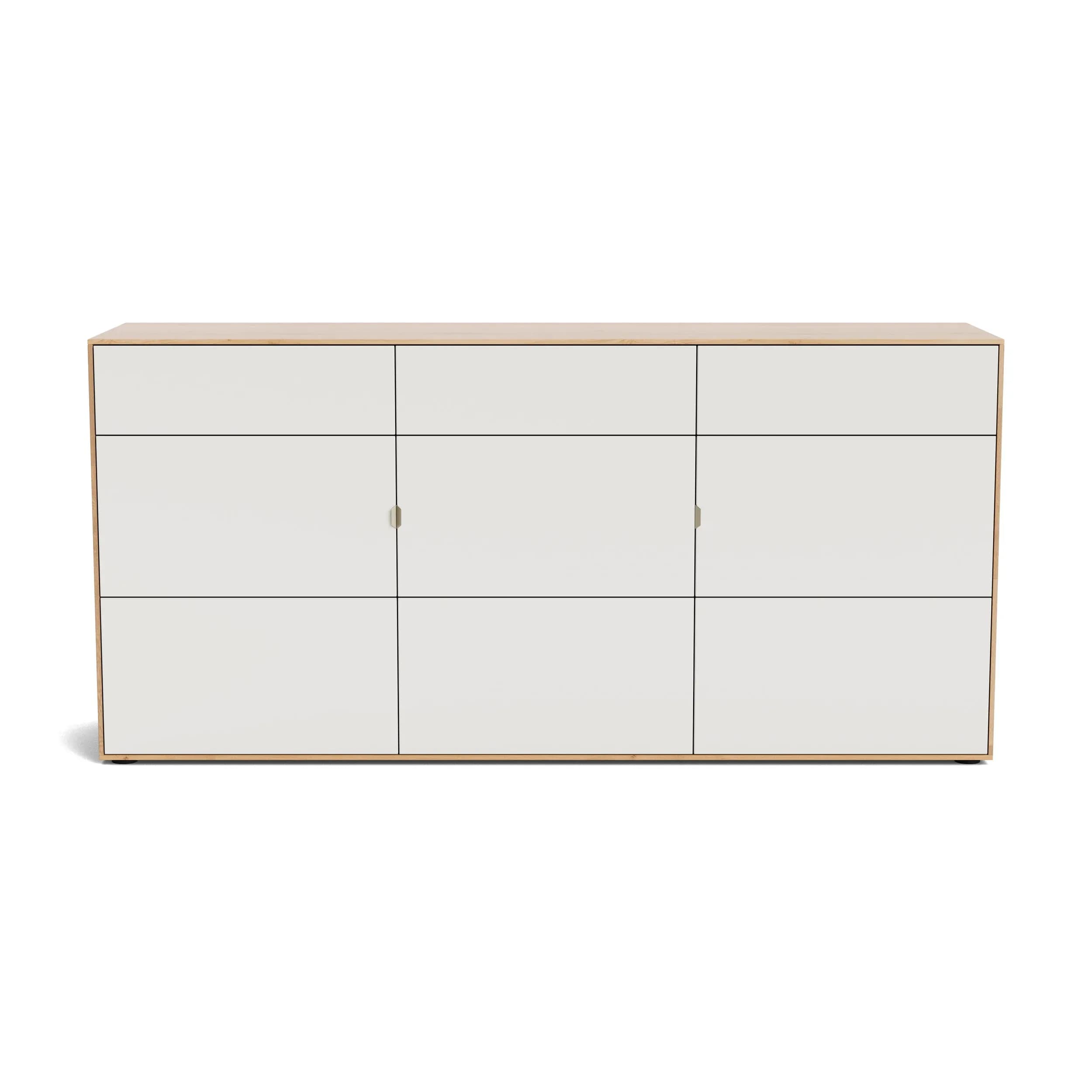 Sideboard Koruna – Eiche massiv legno geölt, Front Glas cremeweiß
