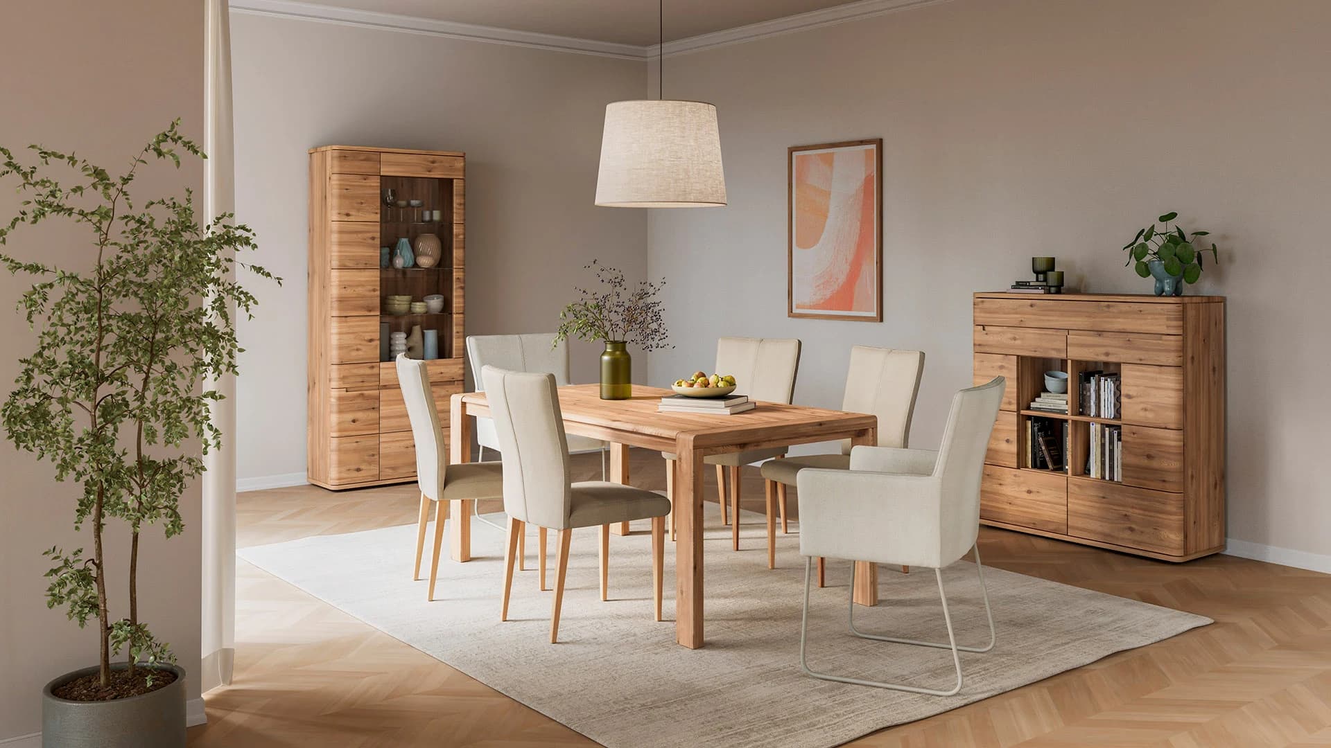 Vitrine Cartago Soft - Astbuche massiv, natur geölt
