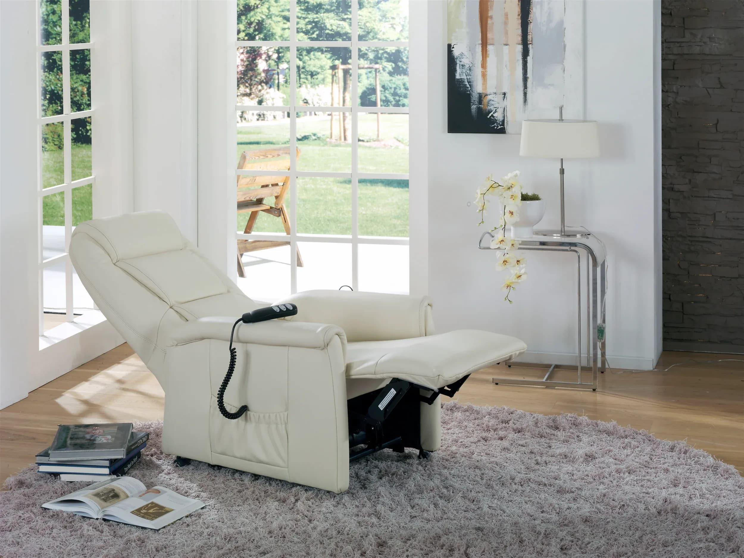 Fernsehsessel EM Mainz - Relaxfunktion, Leder, beige