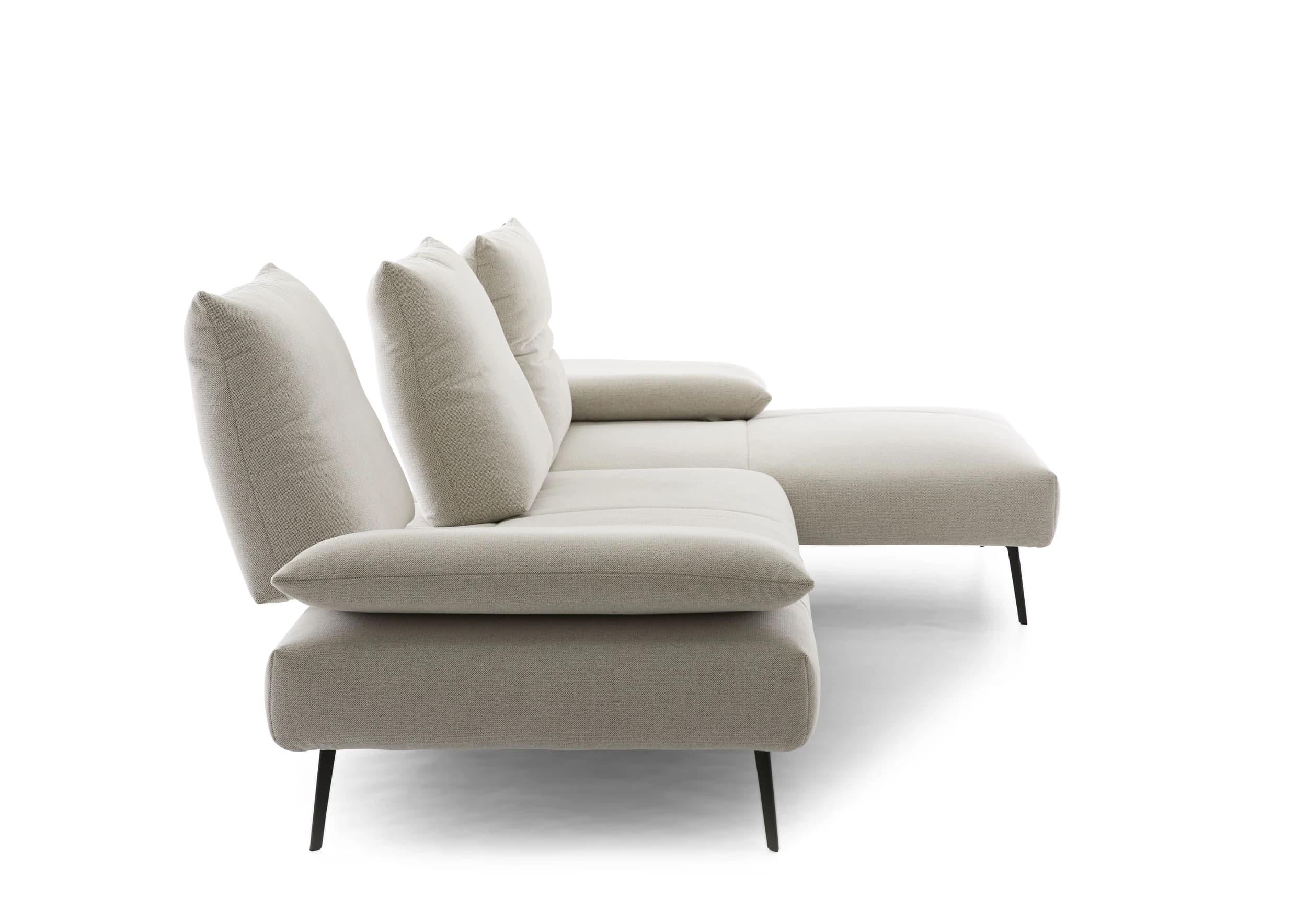 Ecksofa - 2-Sitzer mit Longchair rechts, Sitztiefe verstellbar, Stoff, Natur