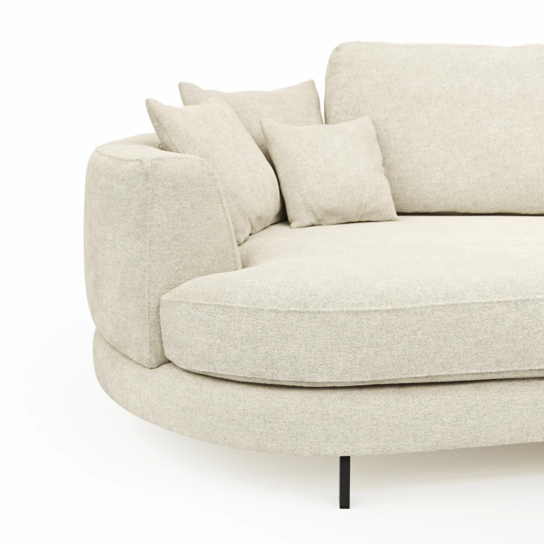 Ecksofa Solenne - Diwan rund links mit Ottomane rechts, Stoff, Weiß