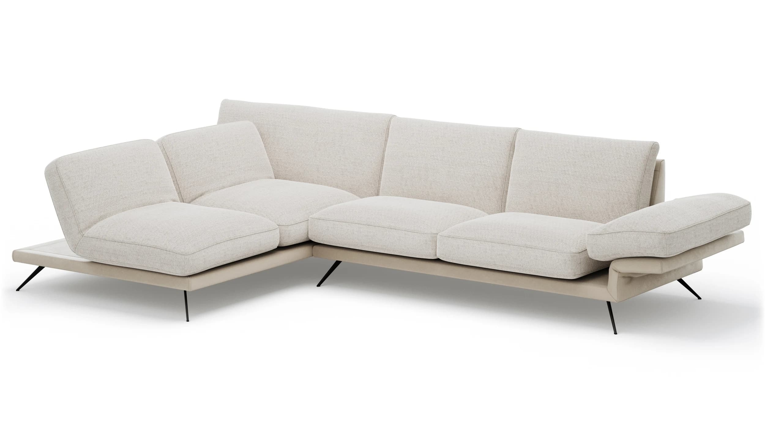Ecksofa Valdemoro - Longchair mit 2,5-Sitzer rechts inkl. Rückenlehne verstellbar, Stoff, Creme