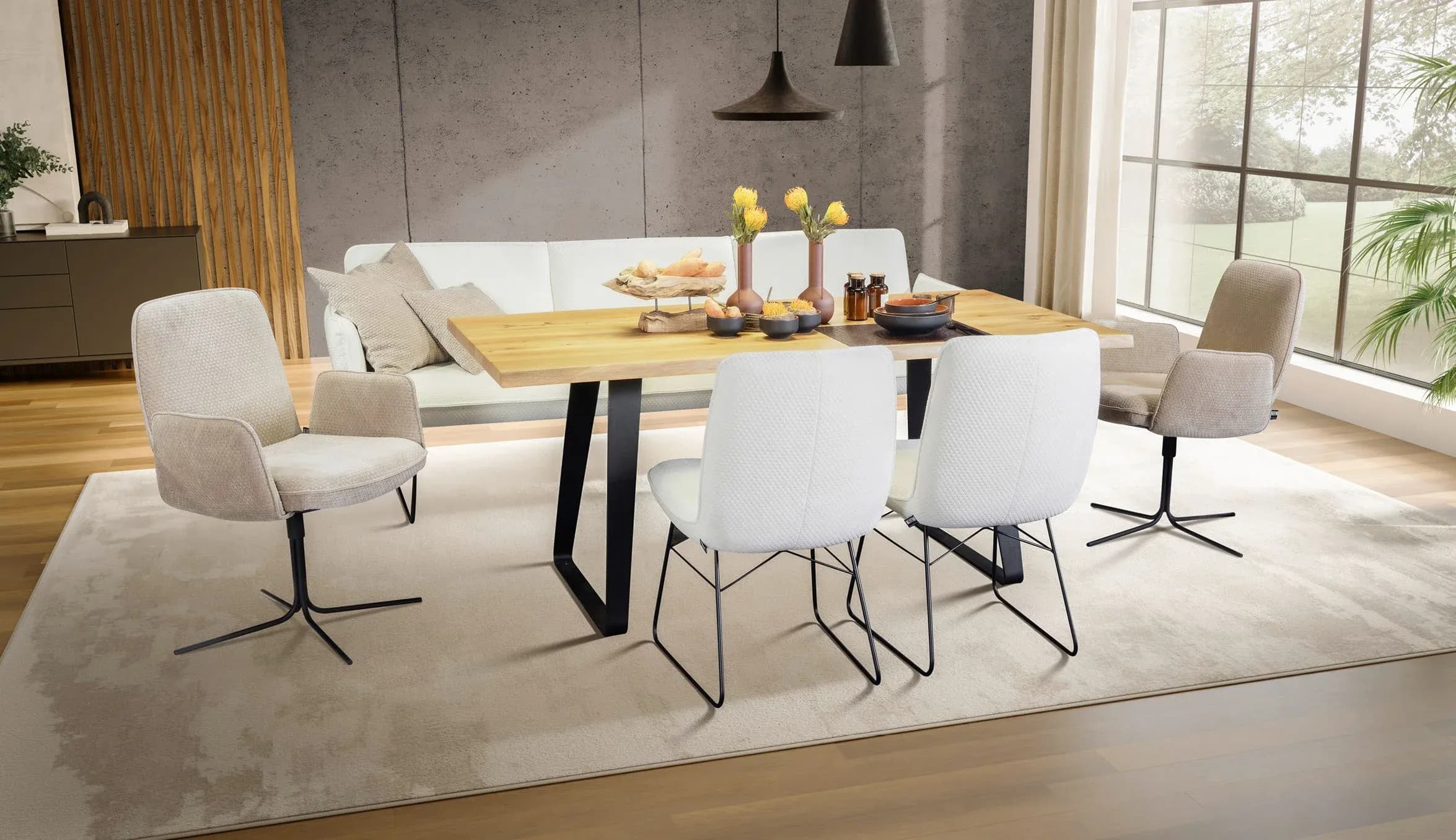 Polsterbank - Breite ca. 232 cm, Stoff, Creme