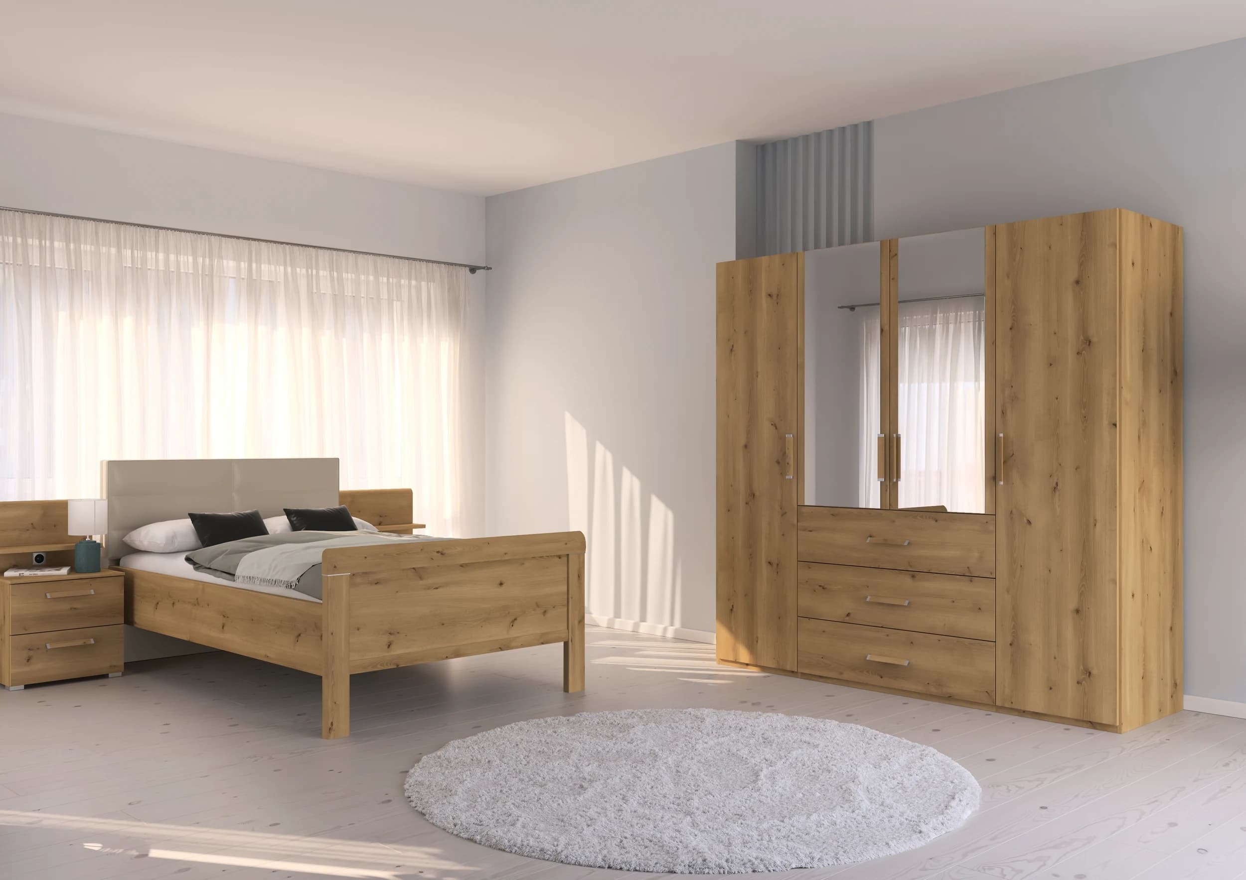 Drehtürenschrank - B. ca. 201 cm, mit Spiegeltüren, Asteiche Dekor