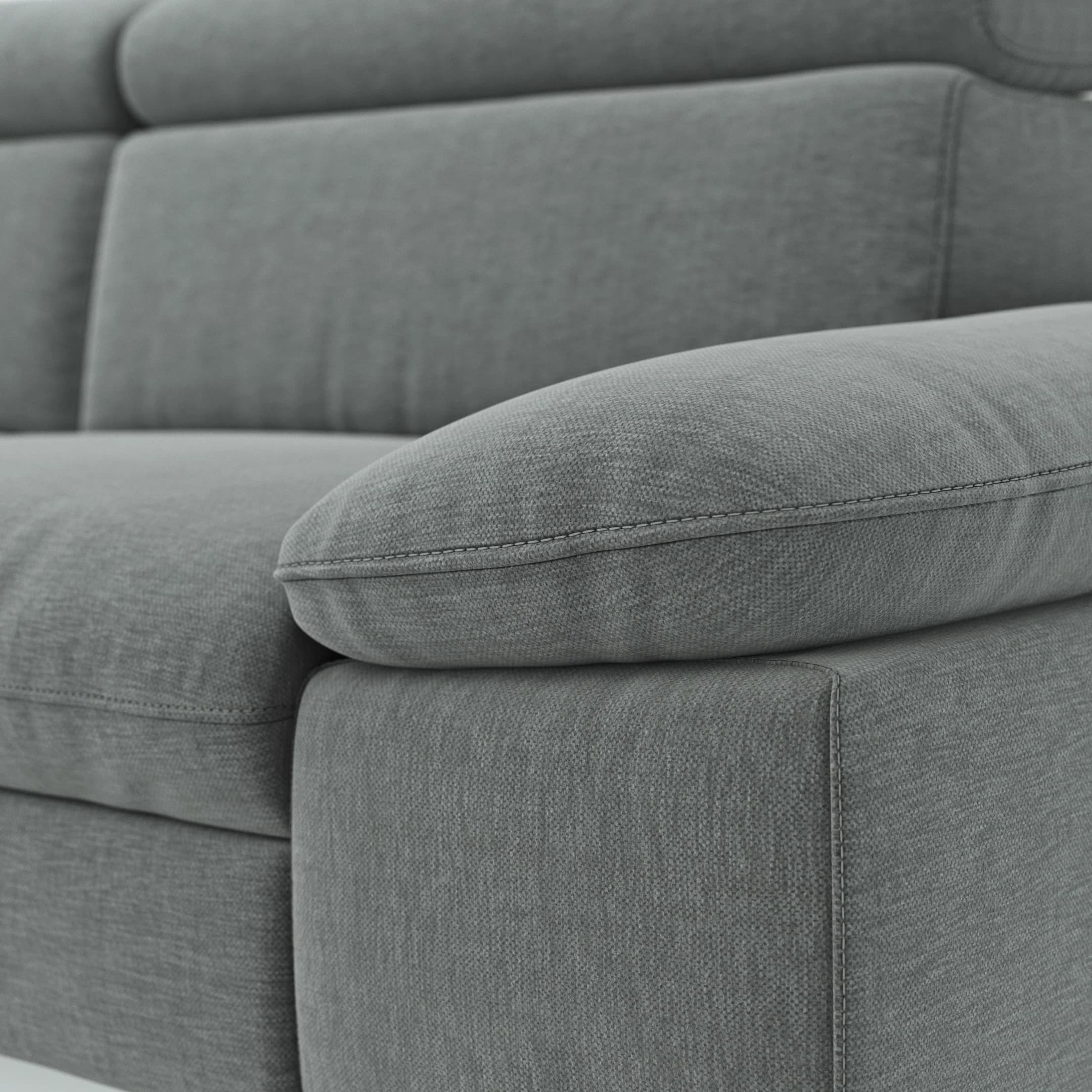 Ecksofa Felipa - Longchair links mit 2,5-Sitzer inkl. Kopfteil verstellbar, Stoff, Grau