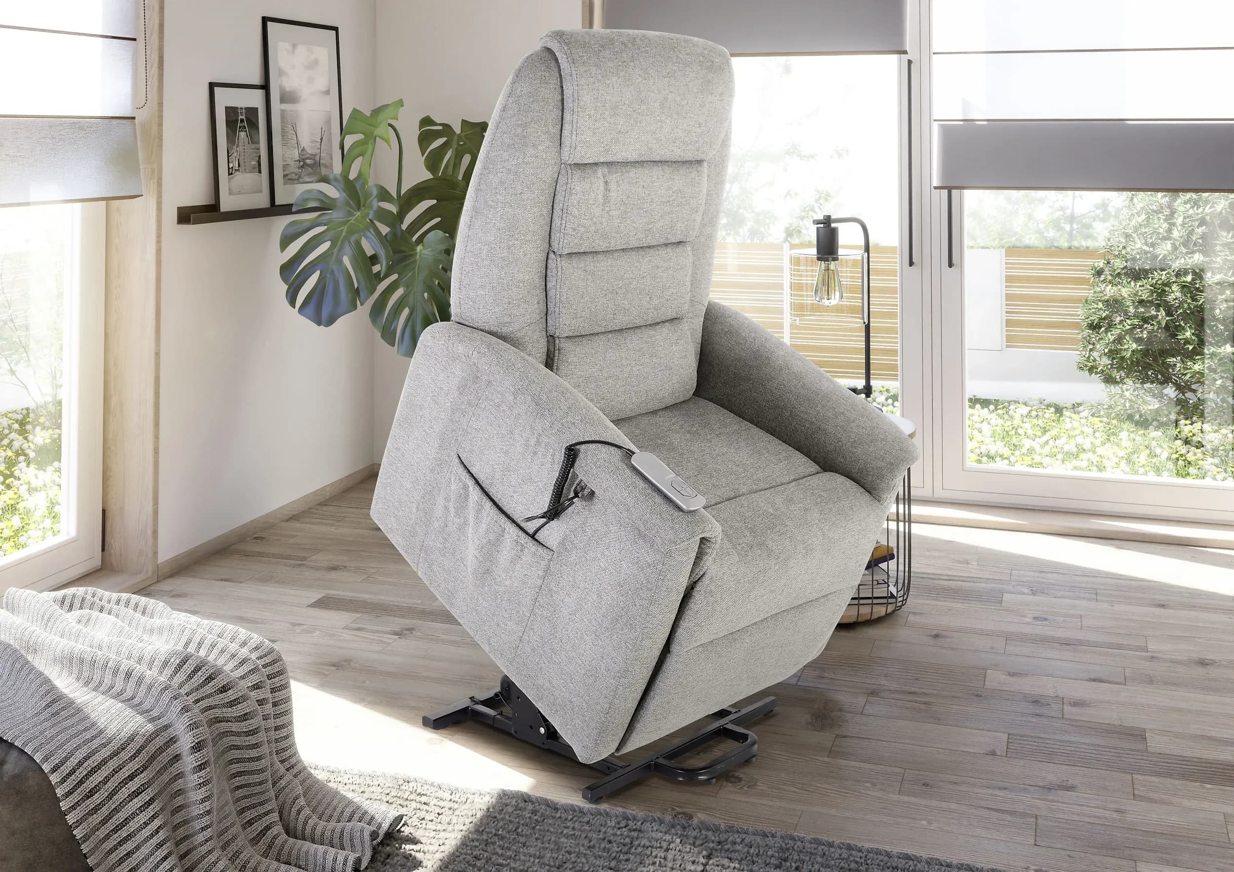 TV-Sessel MYRON - Aufstehhilfe, Relaxfunktion, Stoff, Grau