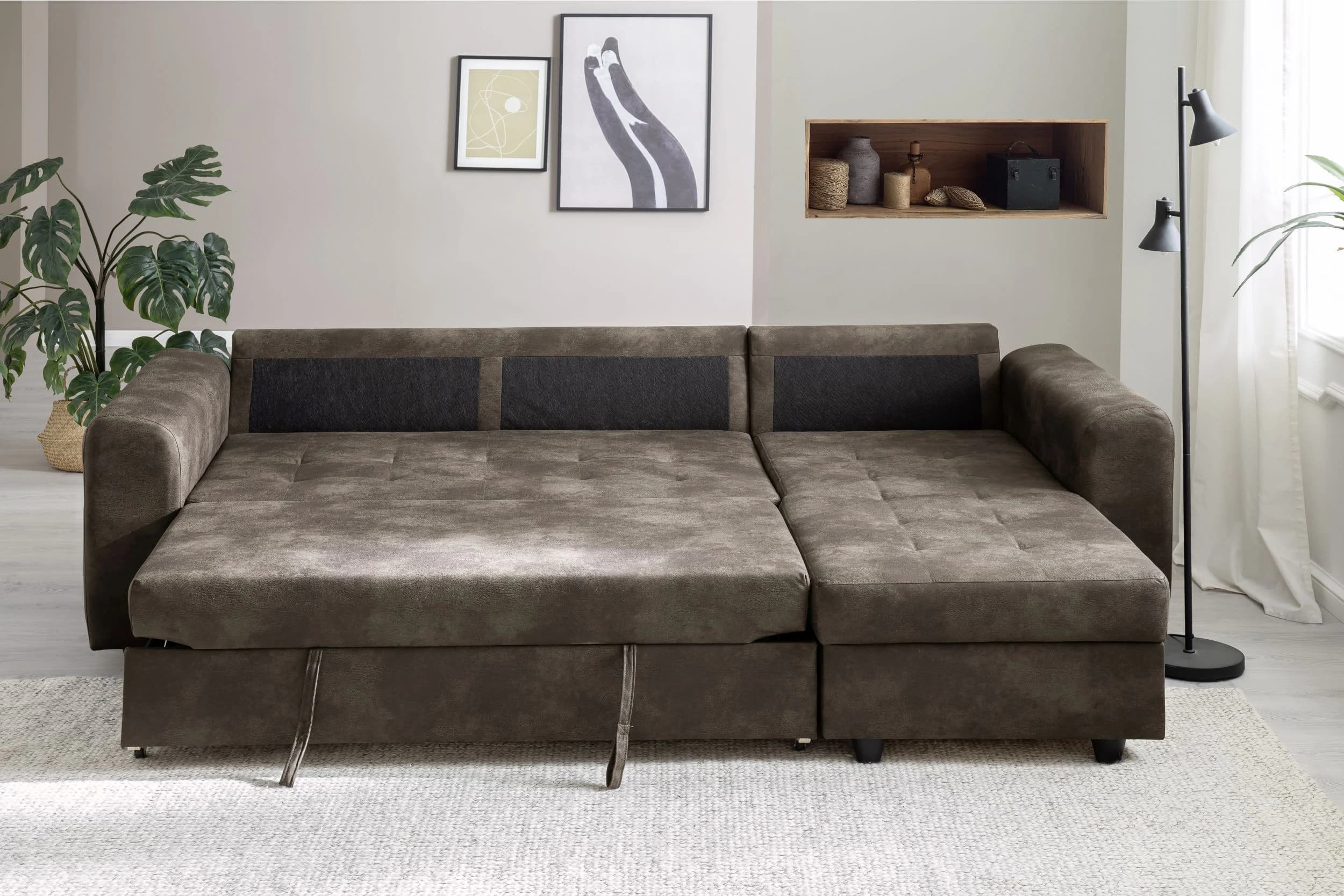 Ecksofa - 2-Sitzer, Ecke rechts, Stoff, Dunkelbraun