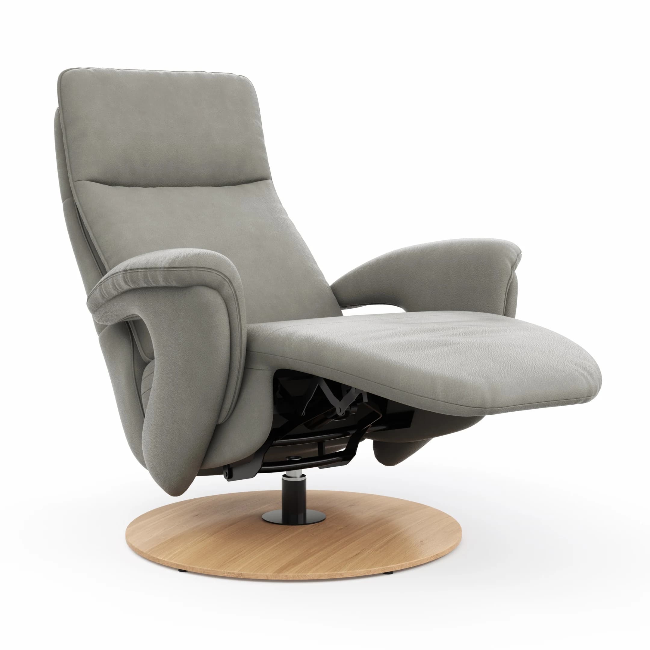 Sessel Tulsa Relax - Größe M, inkl. Kopf-/Fußteil/Rückenlehne verstellbar, Leder, Graubeige