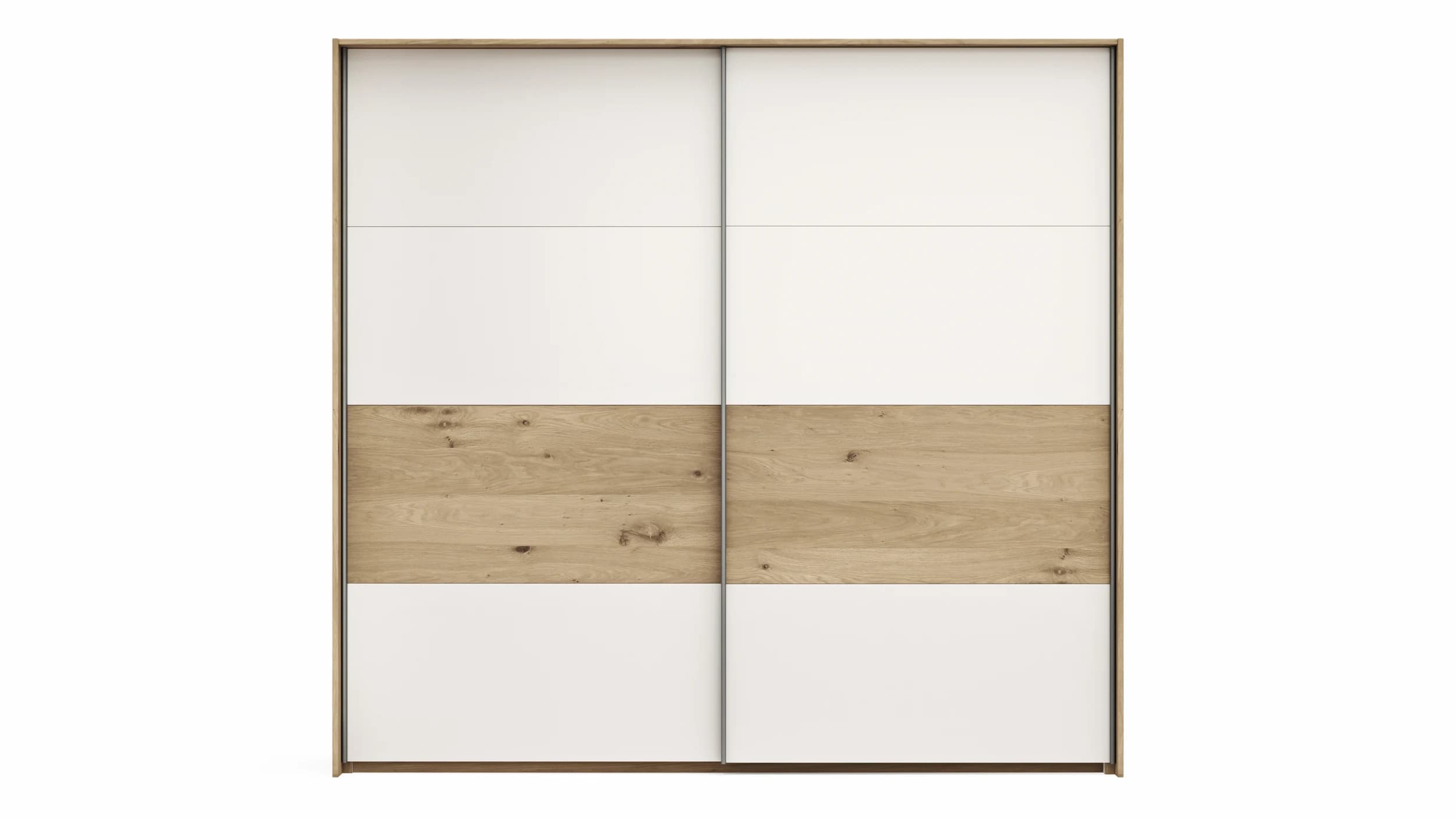 Schwebetürenschrank Viana - B ca. 218 cm, Furnier, Balkeneiche, Weiß
