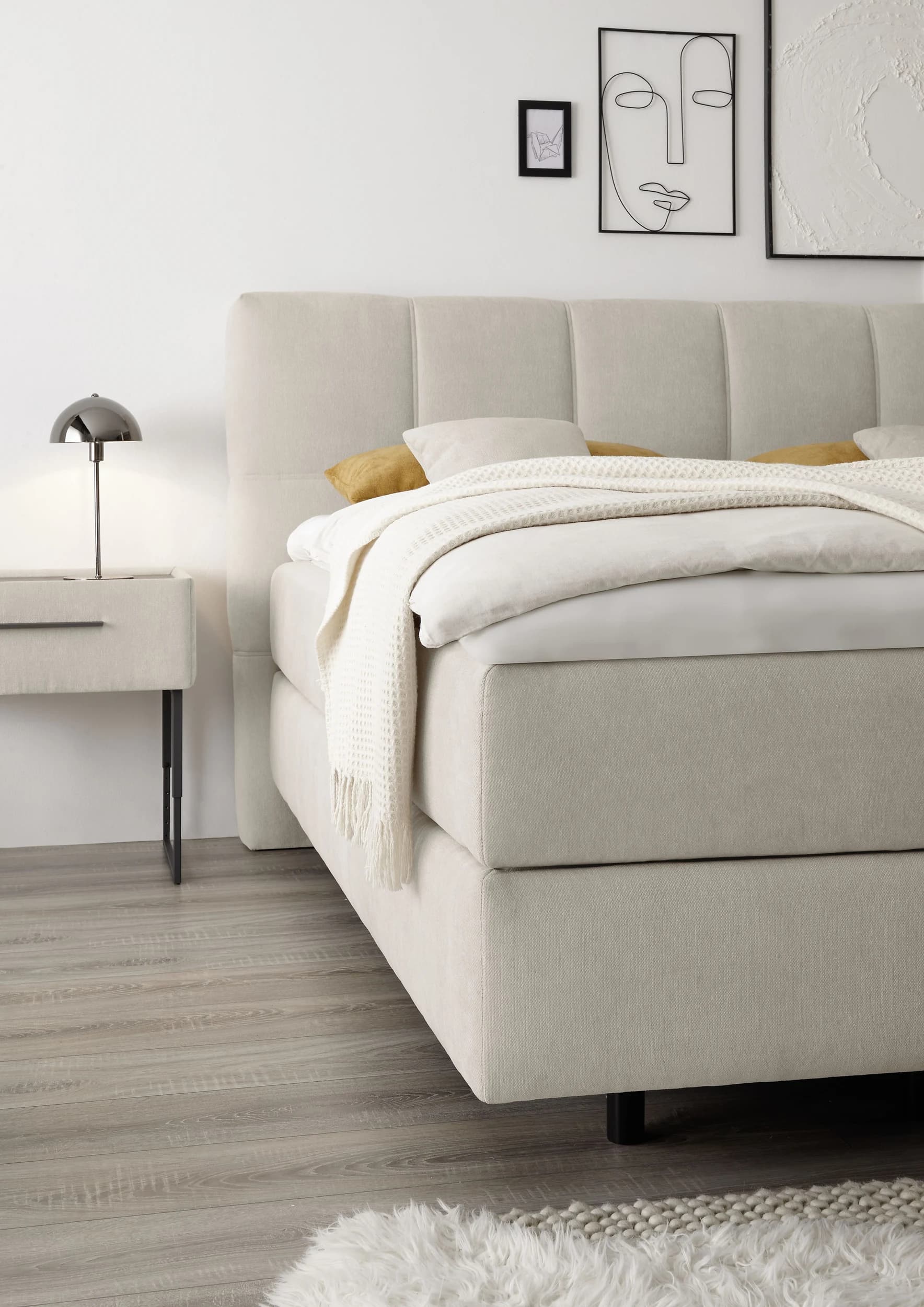 Boxspringbett - Liegefläche ca. 180x200 cm, Stoff, Grau