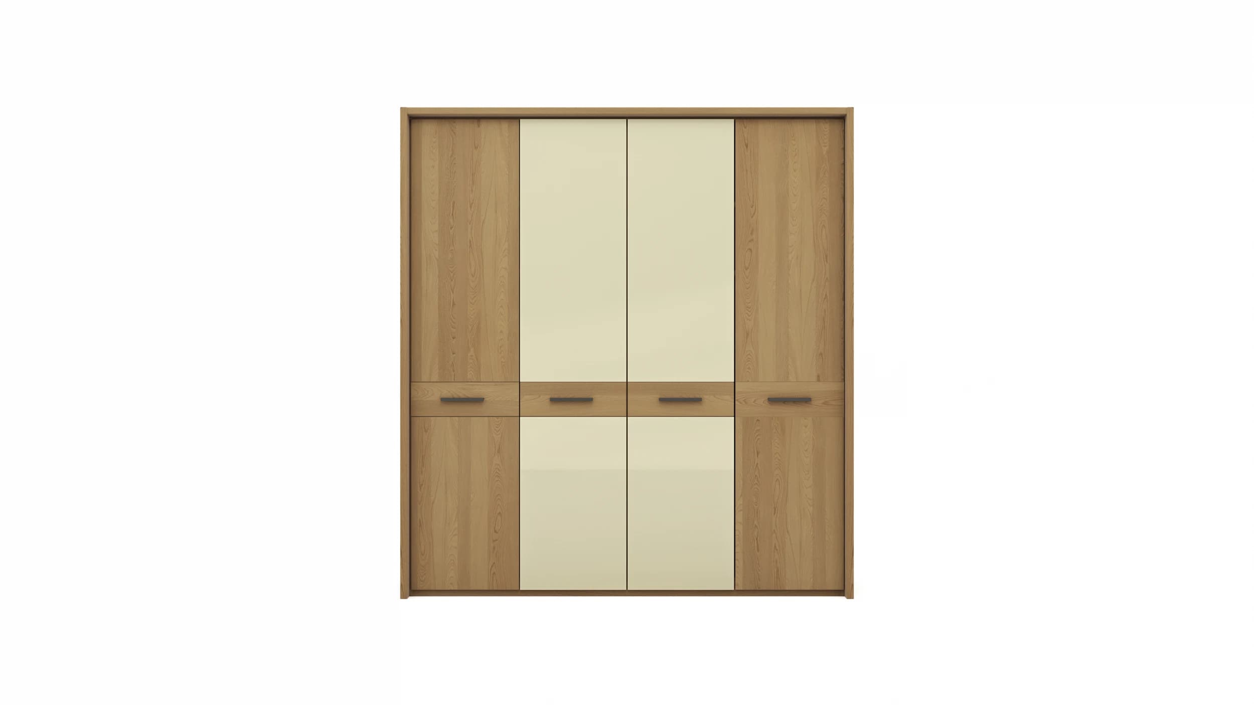 Drehtürenschrank Lenoso - B. ca. 206 cm, Eiche massiv, Glas, Champagner