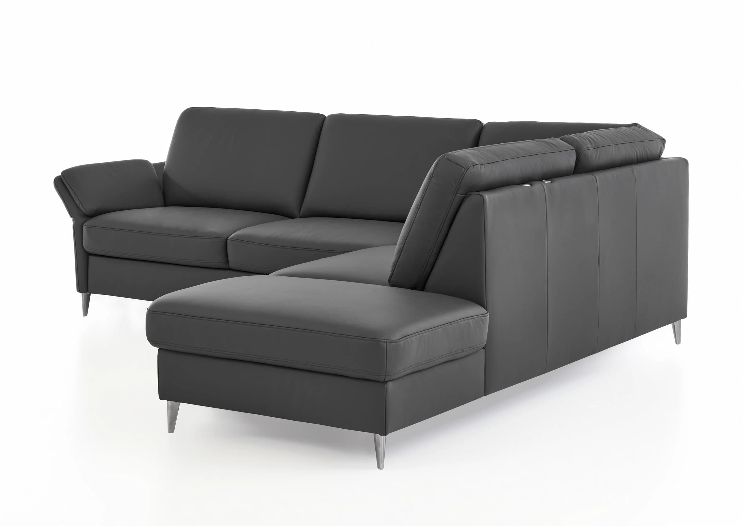 Ecksofa - 3-Sitzer mit Ecke rechts, Leder, Anthrazit