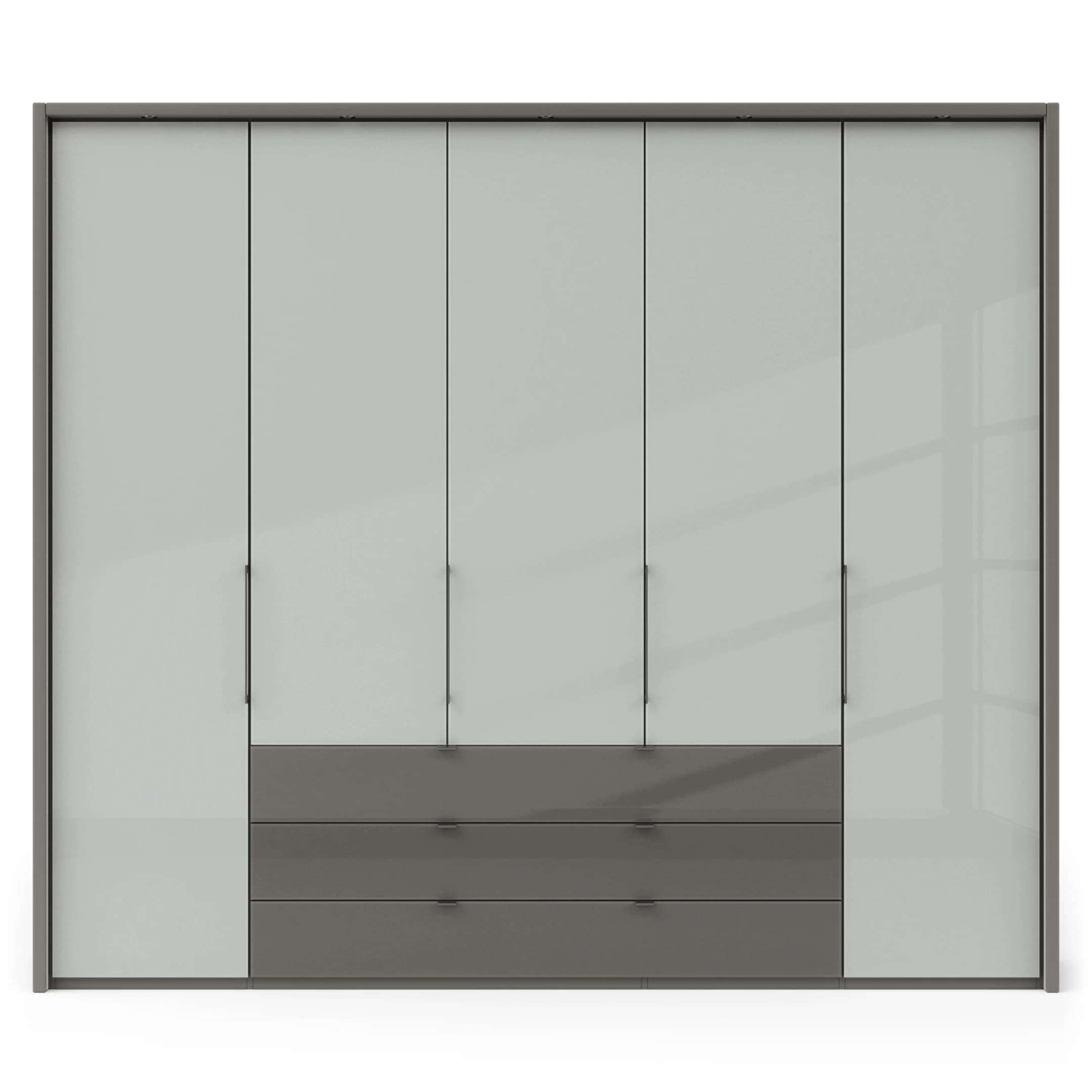 Drehtürenschrank Marbella - B. ca. 257cm, Korpus Melamin, Grau, Front Glas, Weiß