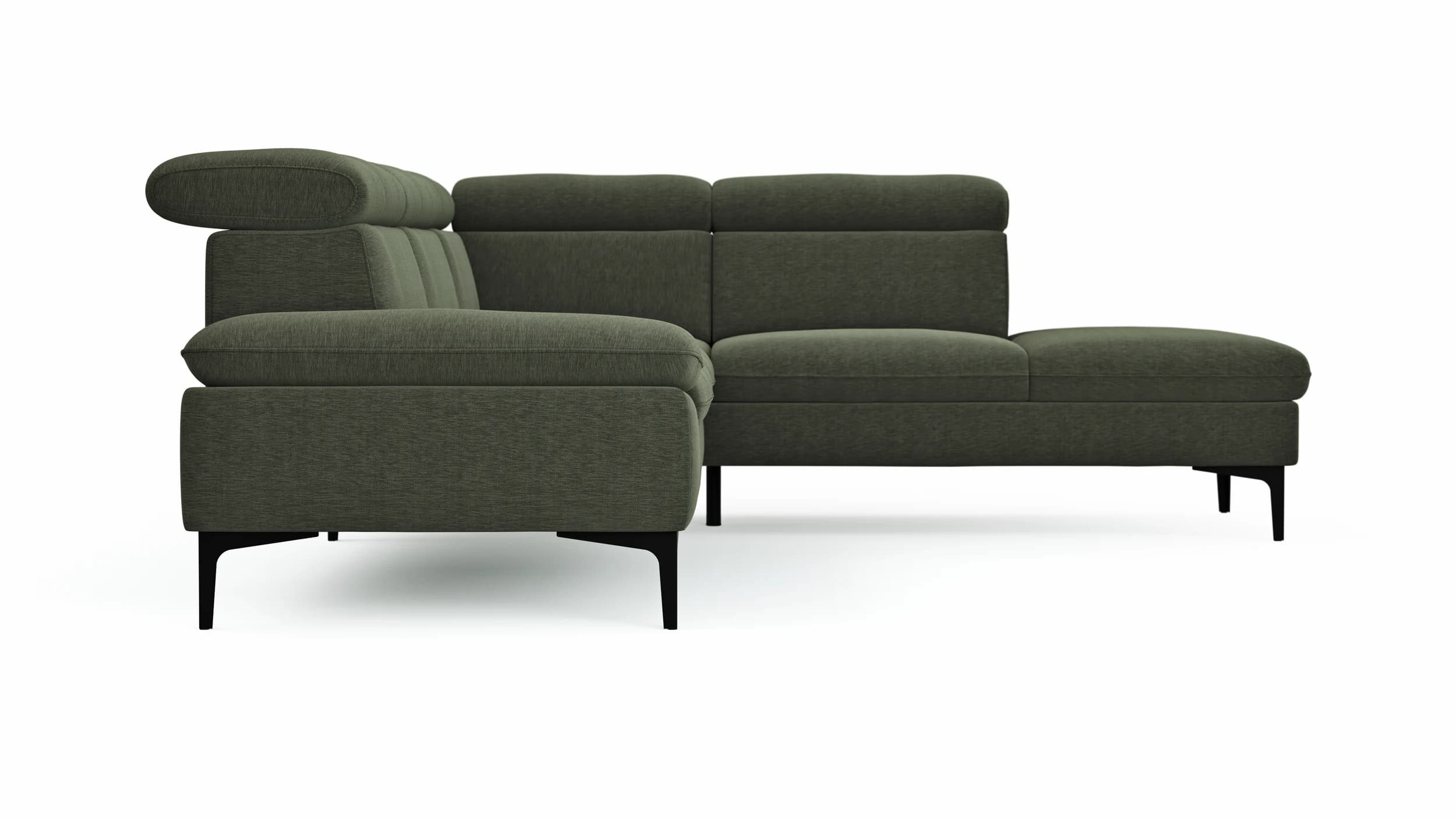 Ecksofa Felipa - 2,5-Sitzer mit Ecke rechts inkl. Kopfteil verstellbar, Stoff, Dunkelgrün