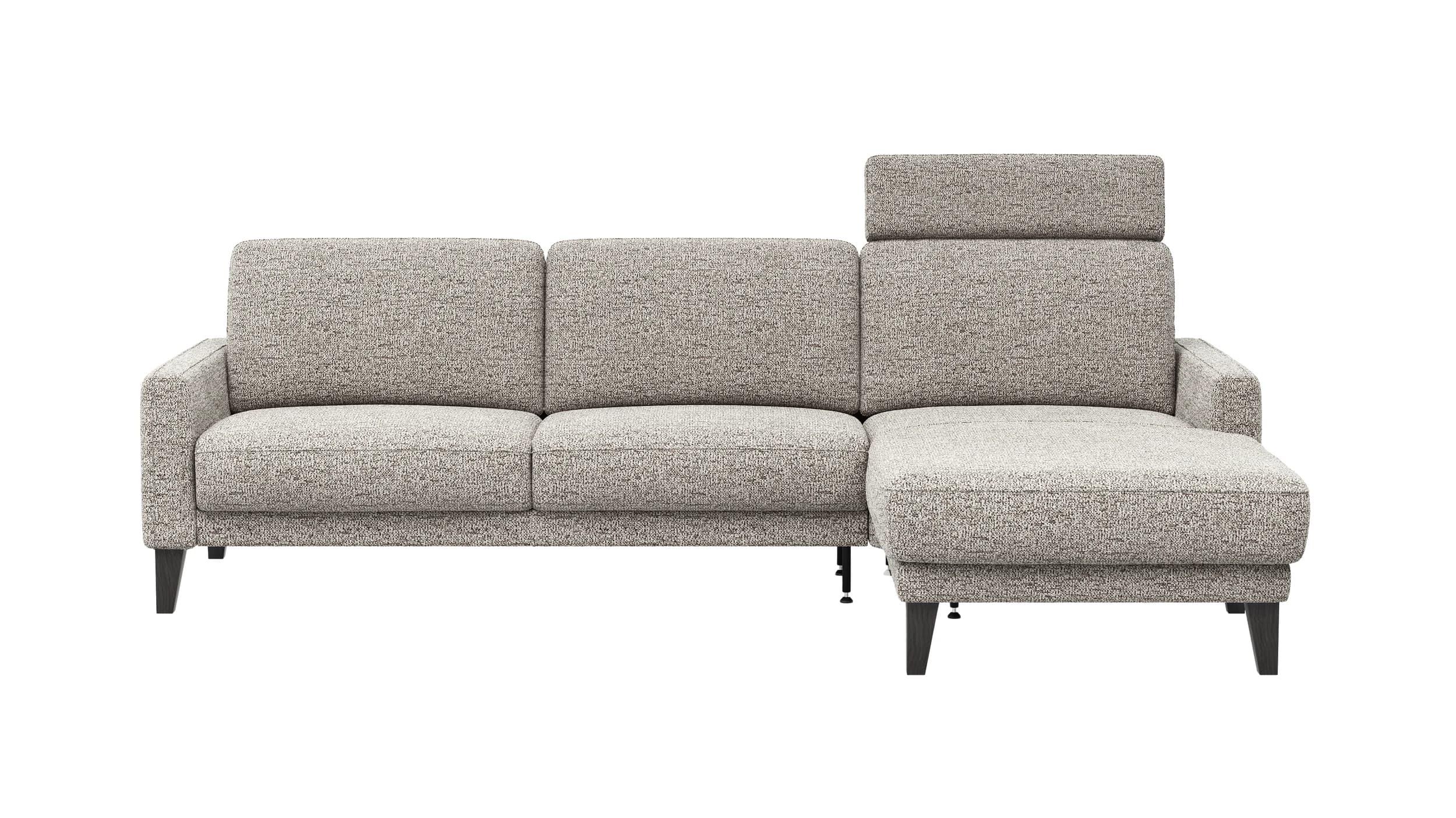 Ecksofa Matero - 2,5-Sitzer mit Longchair rechts inkl. Relaxfunktion motorisch, Stoff, Graubeige
