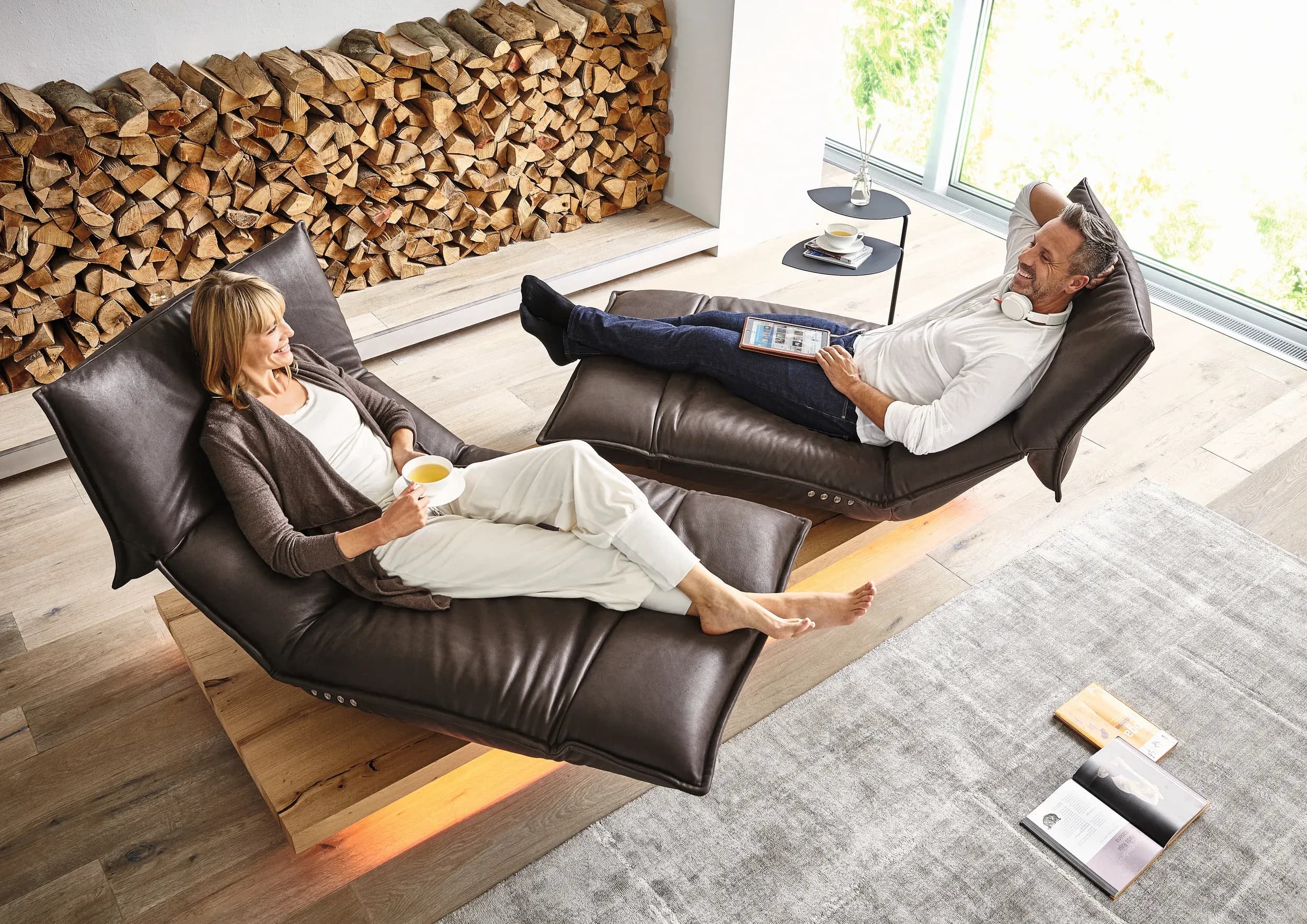 Sofa - 2-Sitzer, Relaxfunktion motorisch, Leder, Schoko