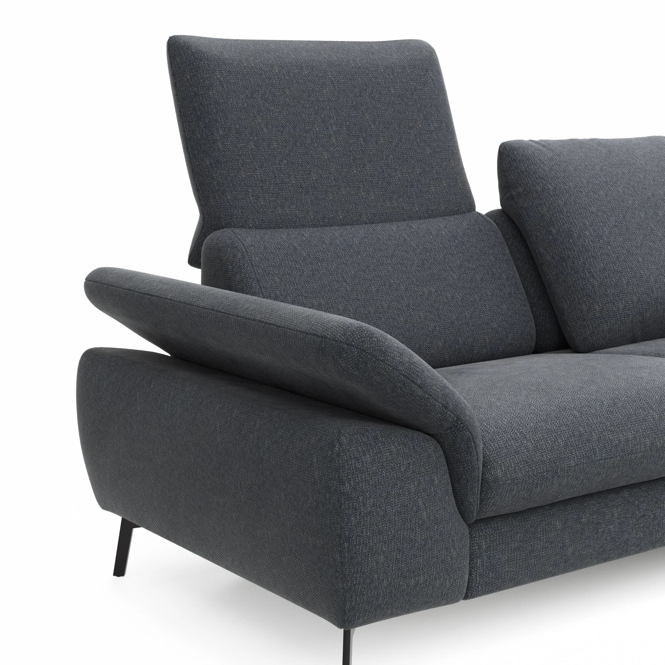 Ecksofa Gotera - 1,5-Sitzer med + 1,5-Sitzer med mit Longchair groß rechts inkl. Schlaffunktion (teilmotorisch), Armlehne klappbar, Rückenlehne verstellbar  und einmal Relaxfunktion (teilmotorisch), Stoff, Anthrazit