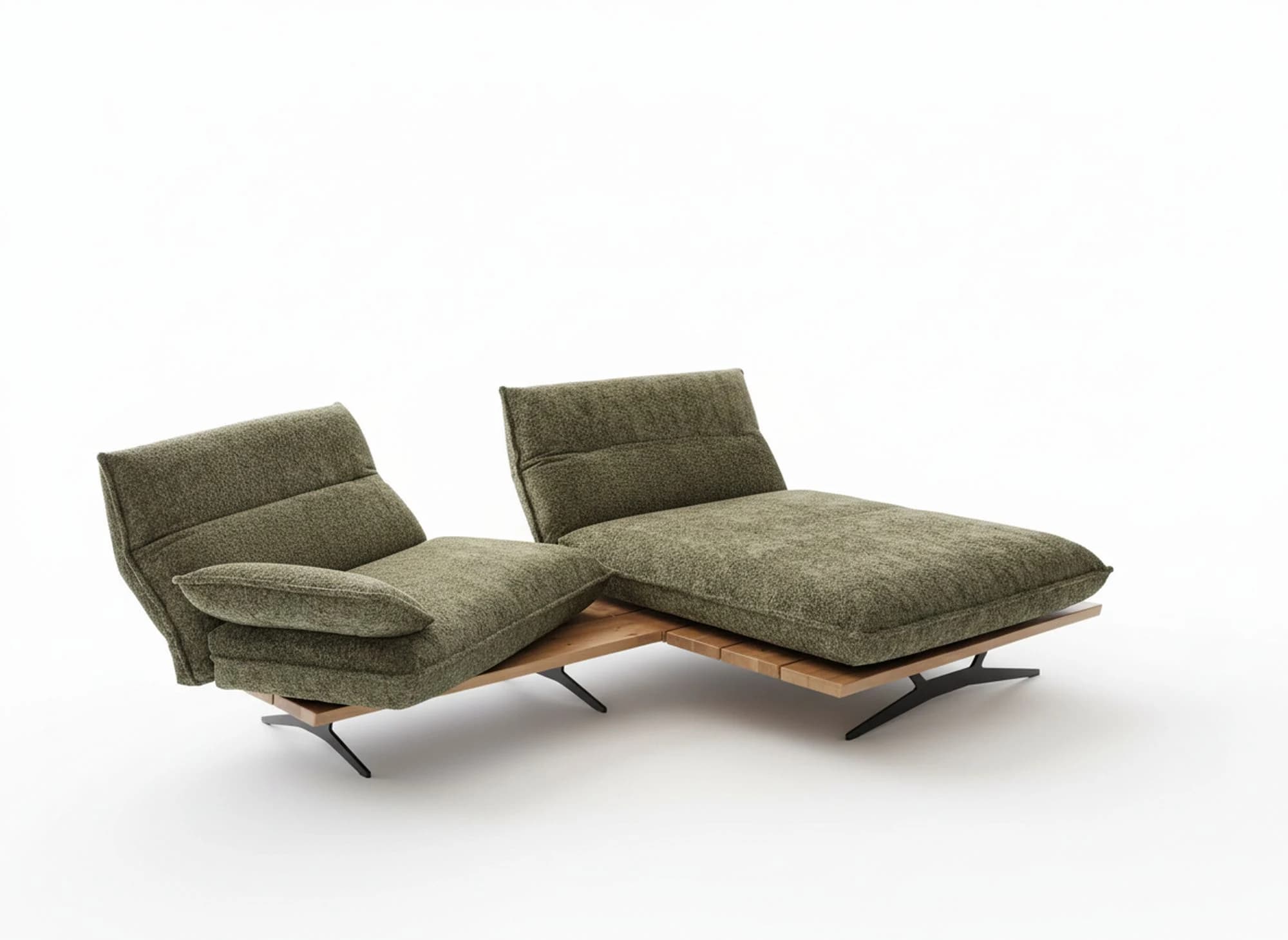 Sofa - 2-Sitzer, Kopfteil/Armlehne/Sitztiefe verstellbar, Stoff, Olivgrün