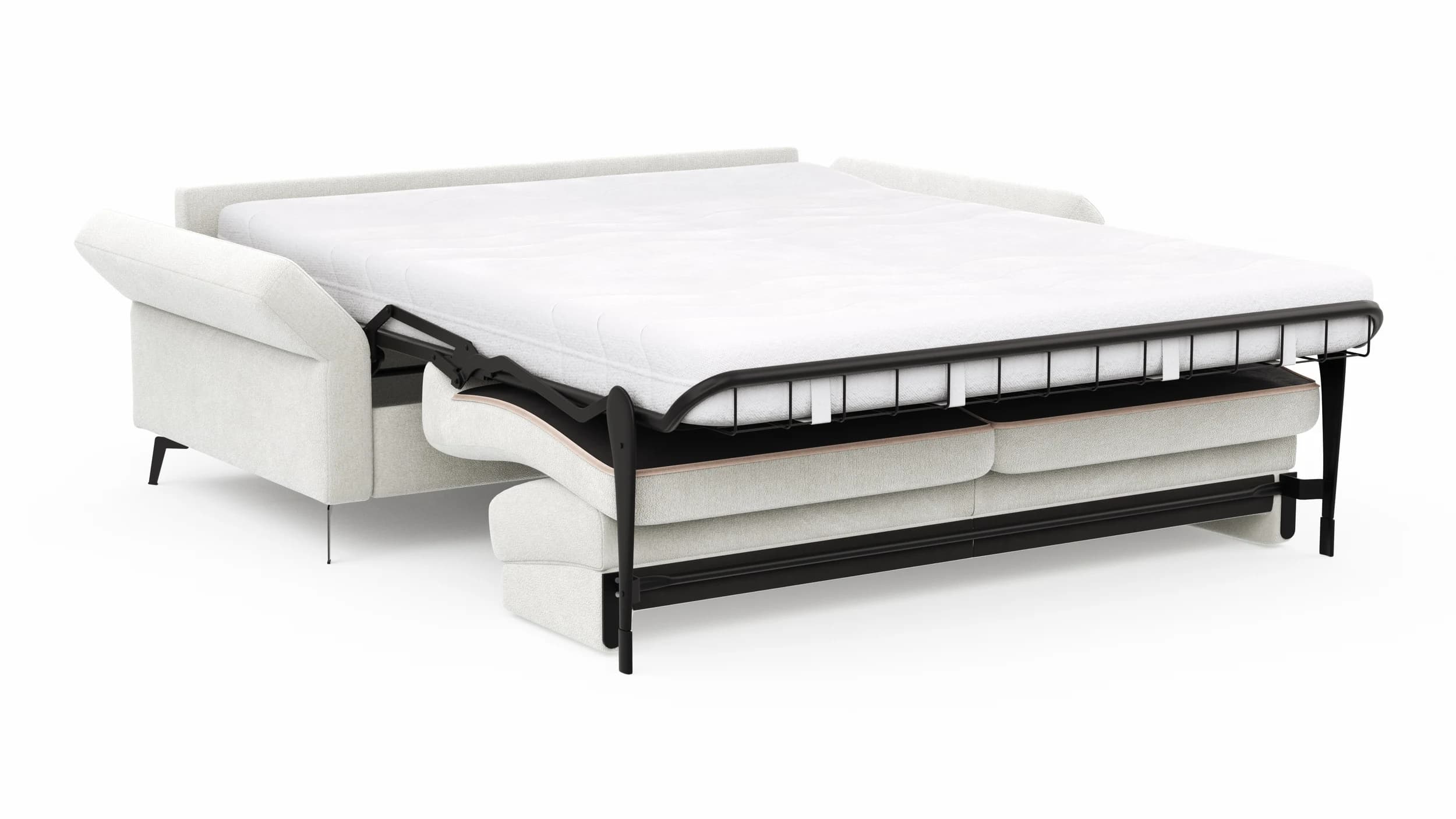 Schlafsofa Laredo - 2,5-Sitzer inkl. Schlaffunktion und Armlehne klappbar, Stoff, Offwhite
