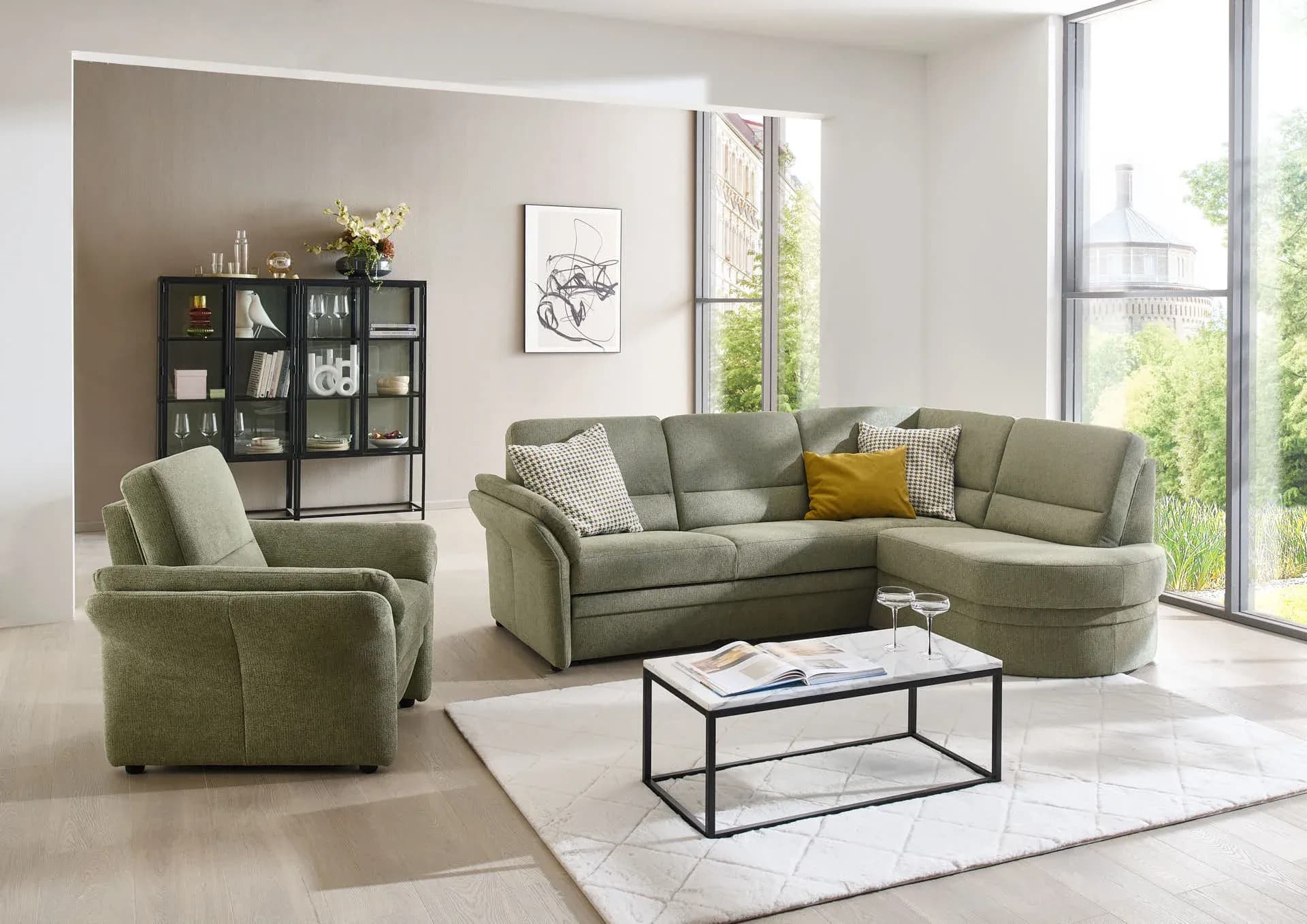 Ecksofa - Ecke links mit  2-Sitzer, Aufklappbar, Stoff, Grün