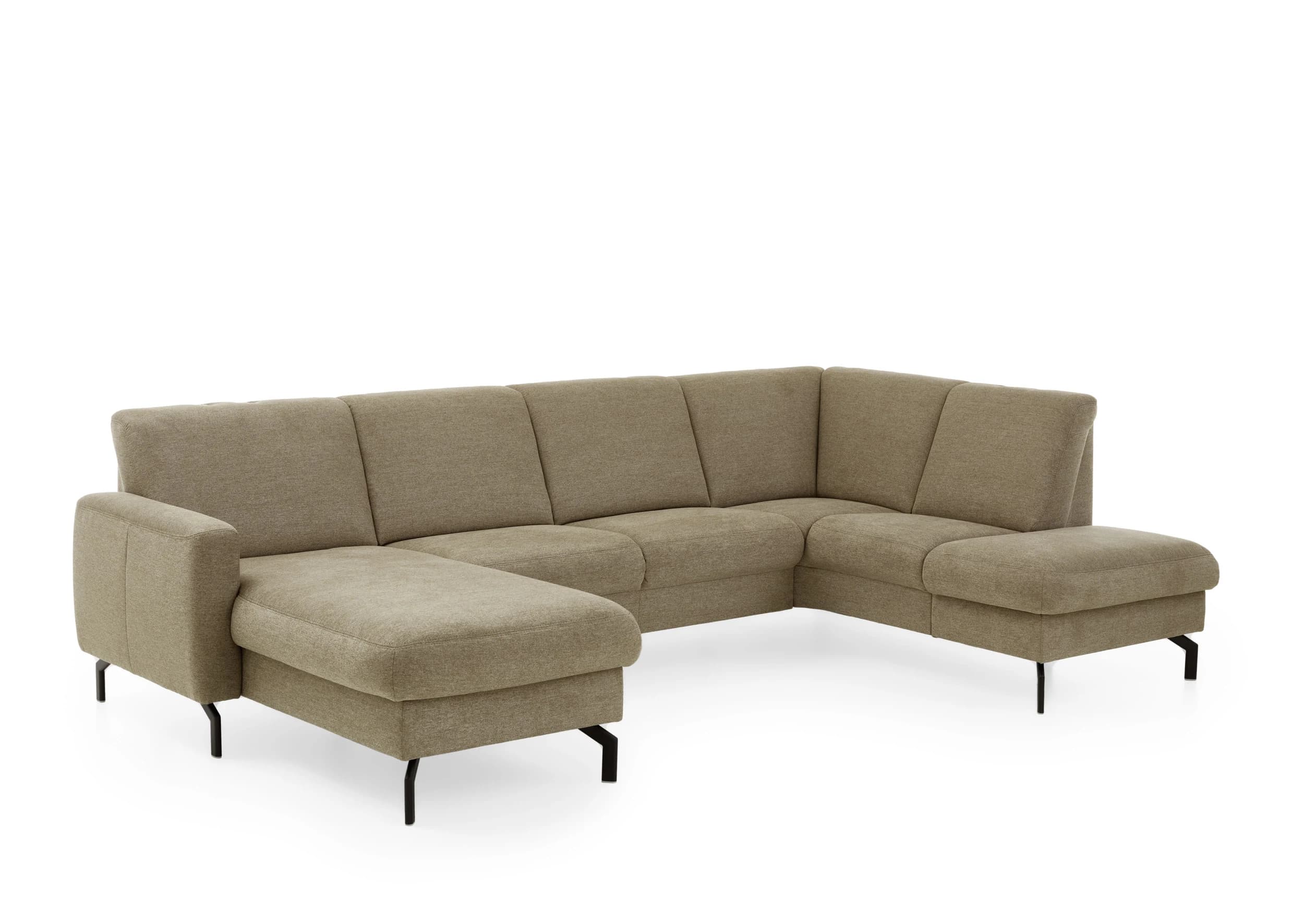 Wohnlandschaft - Longchair links mit 2,5-Sitzer und Ecke rechts. Stoff, Mandel