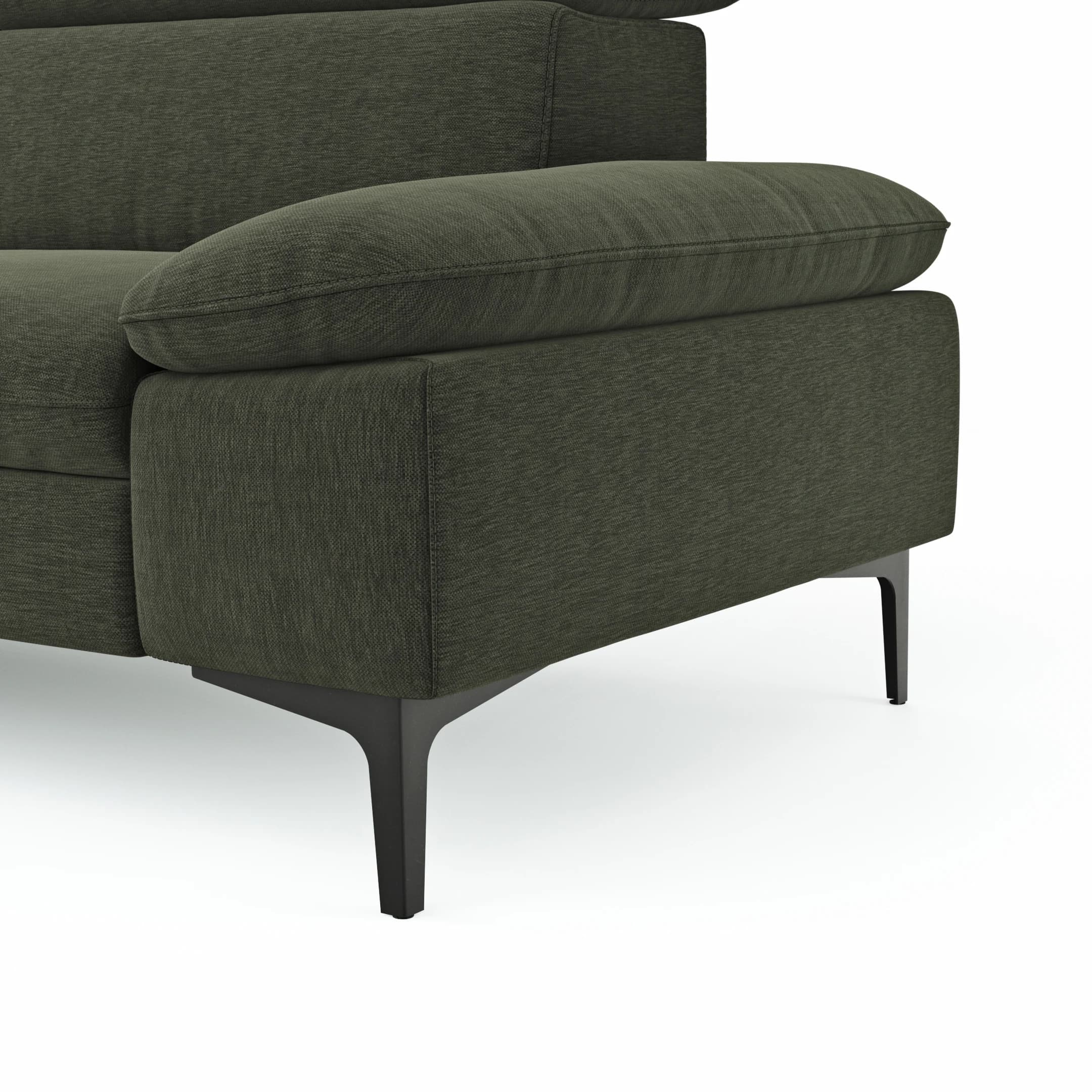 Ecksofa Felipa - Longchair links mit 2,5-Sitzer inkl. Kopfteil verstellbar, Stoff, Dunkelgrün