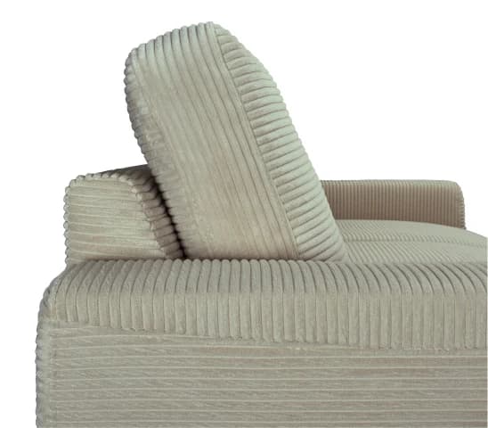 Ecksofa - 2-Sitzer mit Longchair rechts, Schlaffunktion mit Bettkasten, Stoff, Creme