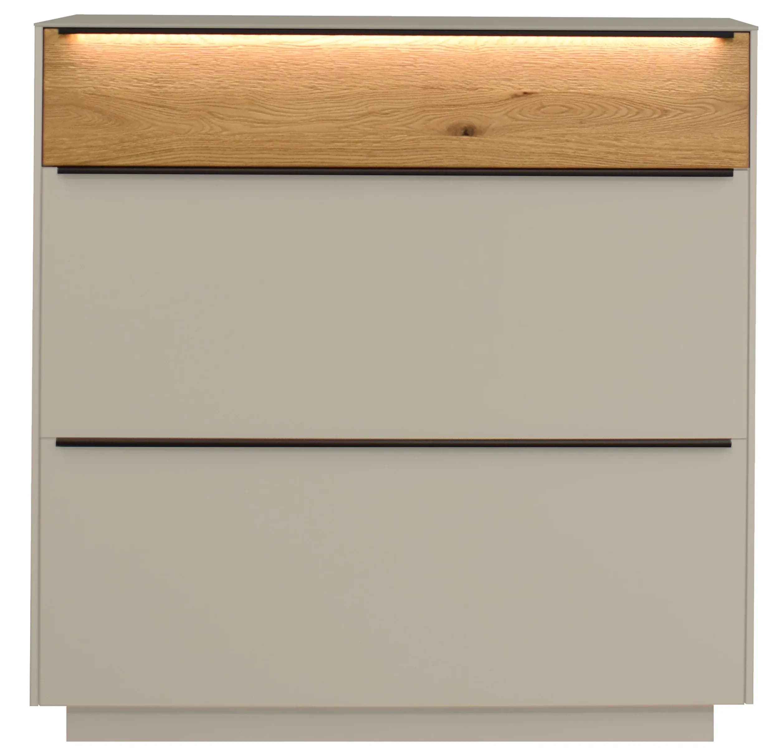 Schuhschrank - mit Beleuchtung, B ca. 107 cm, Kaschmir, Eiche massiv