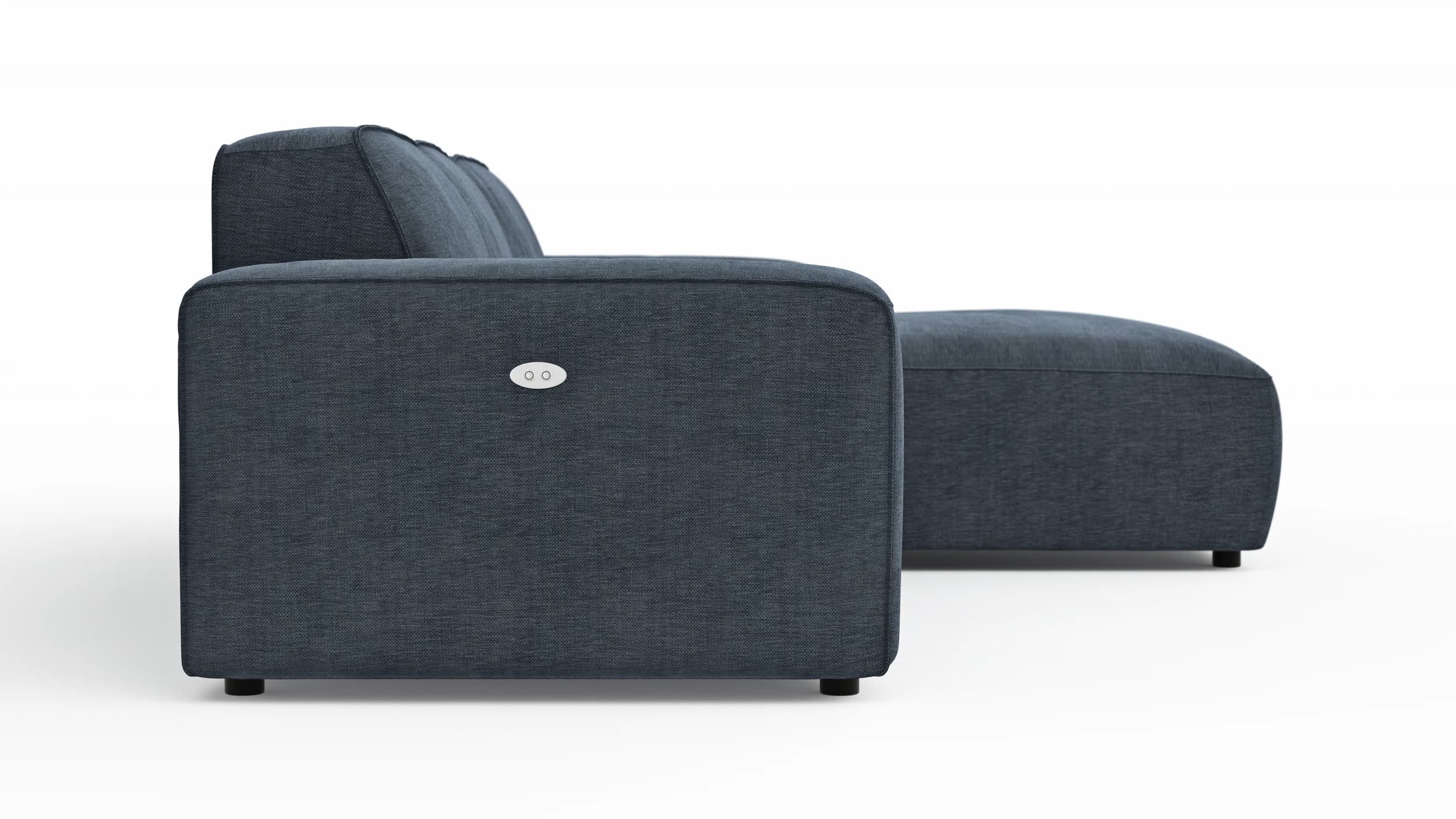 Ecksofa Denver - 2,5-Sitzer mit Longchair rechts, inkl. Sitzvorzug (motorisch), Stoff, Blau