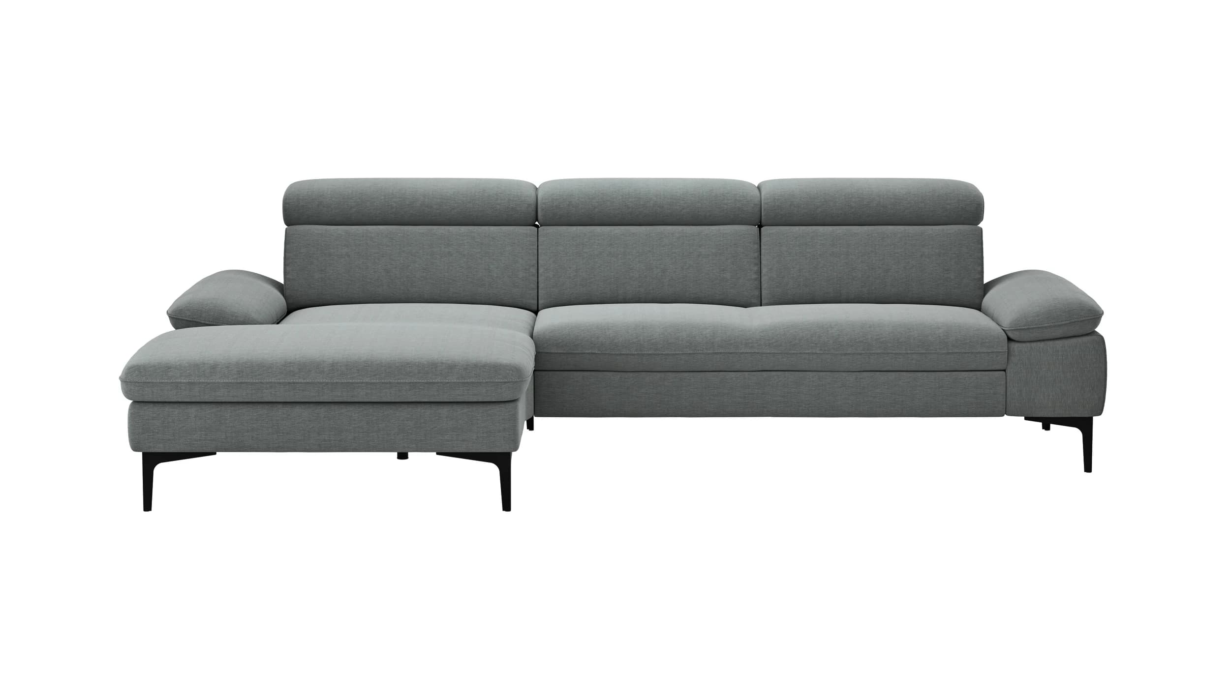 Ecksofa Felipa - Longchair links mit 2,5-Sitzer inkl. Kopfteil verstellbar, Stoff, Grau