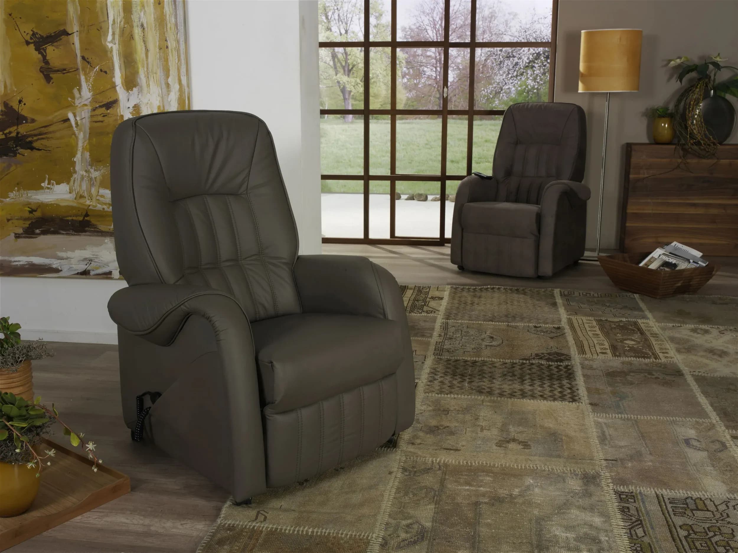Sessel - Relaxfunktion 2-motorisch, Aufstehhilfe, Leder, Braun