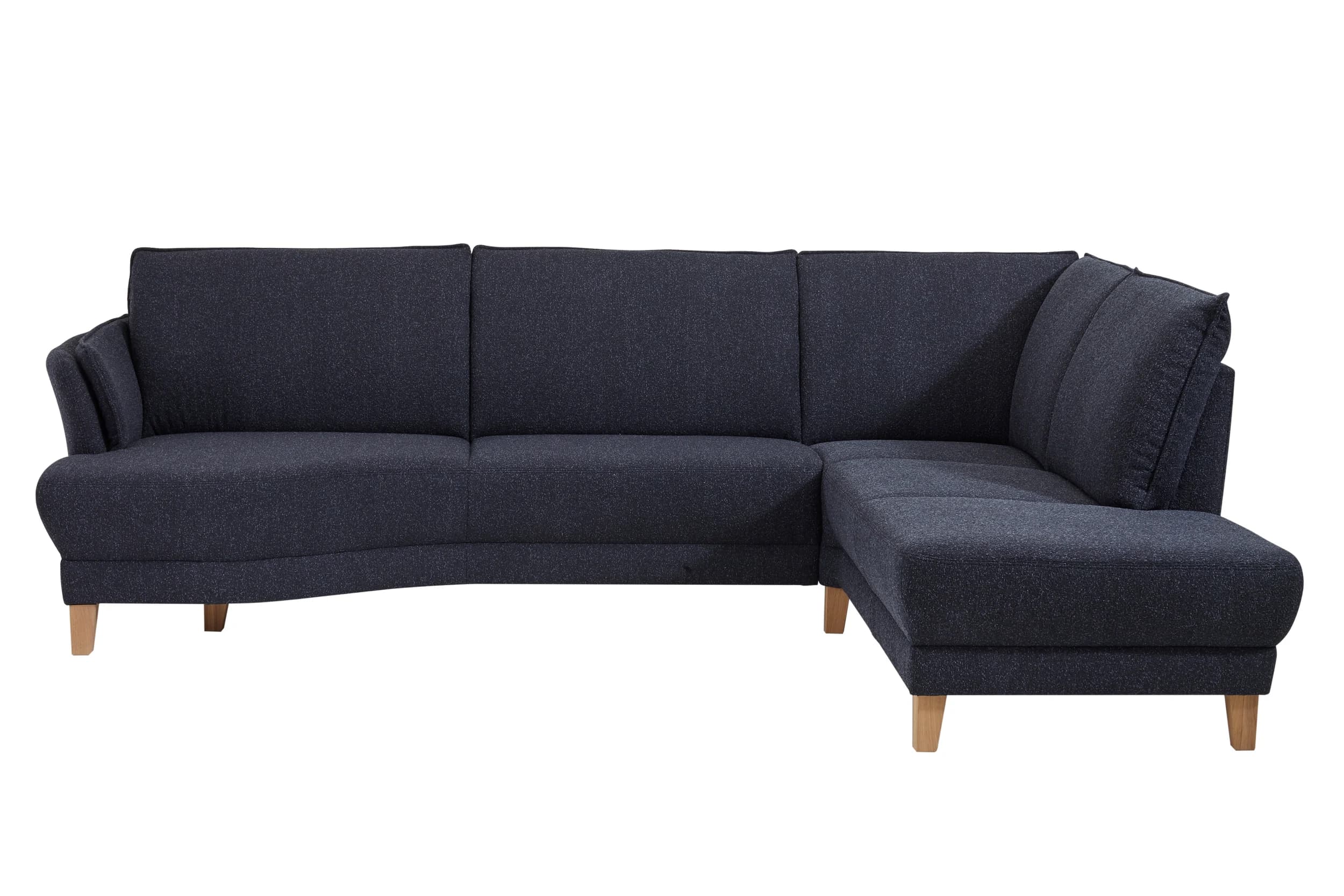 Sofa Stamford - 3,5-Sitzer, Bogen links mit Ecksofa 2-sitzig und Abschlusshocker Rechts, Stoff, Dunkelblau