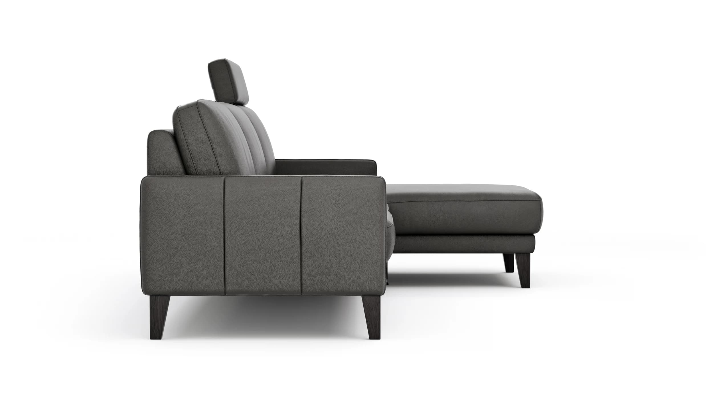 Ecksofa Matero - 2,5-Sitzer mit Longchair rechts inkl. Relaxfunktion motorisch, Leder, Anthrazit