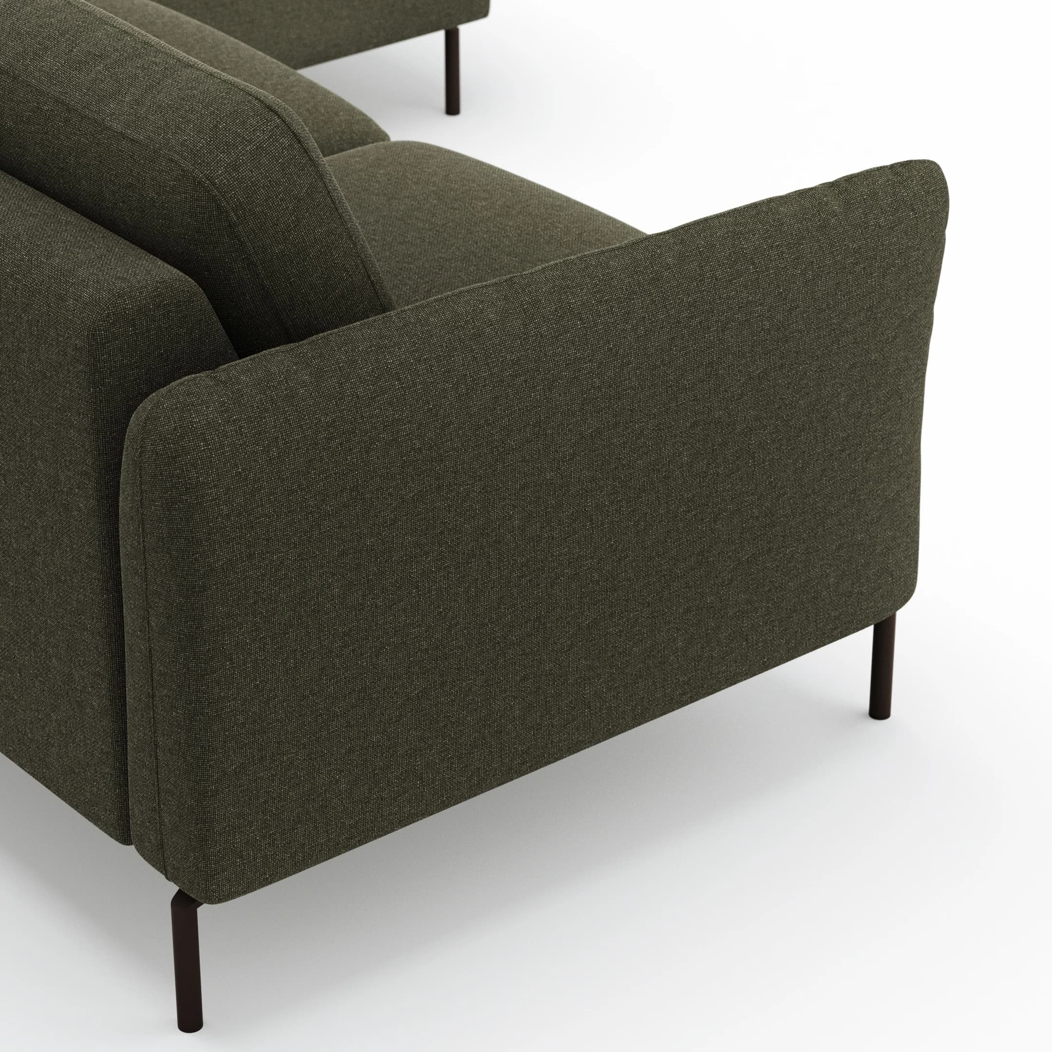 Ecksofa Leona - 3-Sitzer mit Longchair rechts inkl. Sitzvorzug motorisch, Stoff, Braungrün