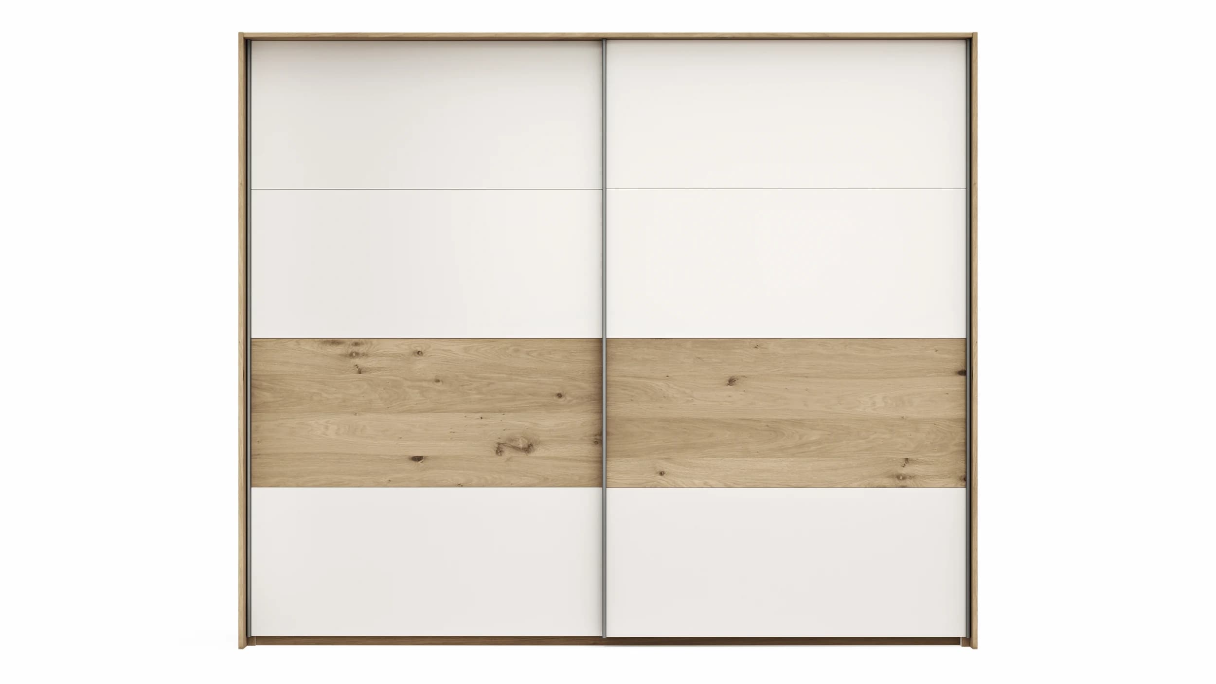 Schwebetürenschrank Viana - B ca. 248 cm, Furnier, Balkeneiche, Weiß
