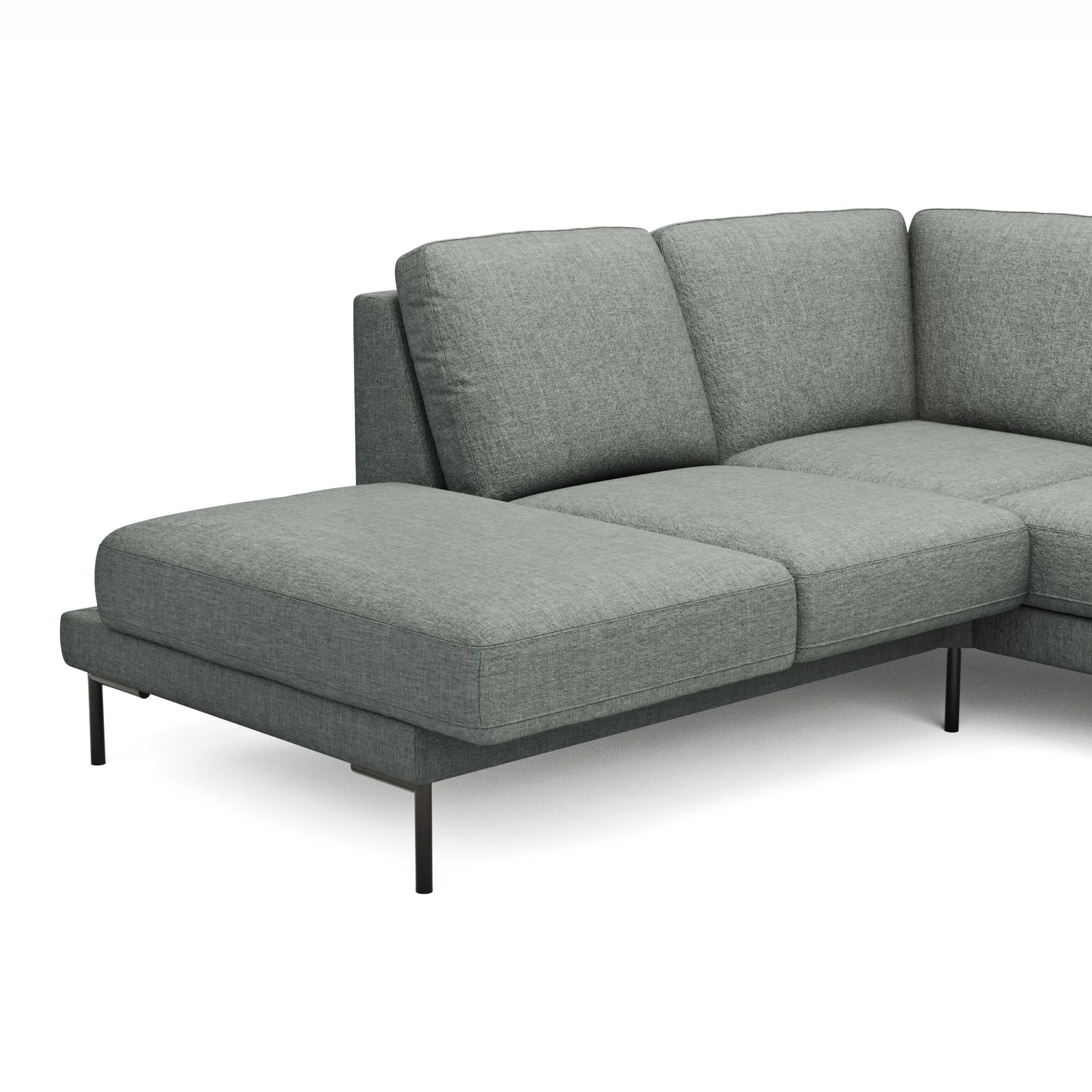 Ecksofa Rockport A - Ecke links mit 2,5-Sitzer rechts, inkl. Sitzauszug (motorisch) und Armlehne klappbar, Stoff, Eisblau