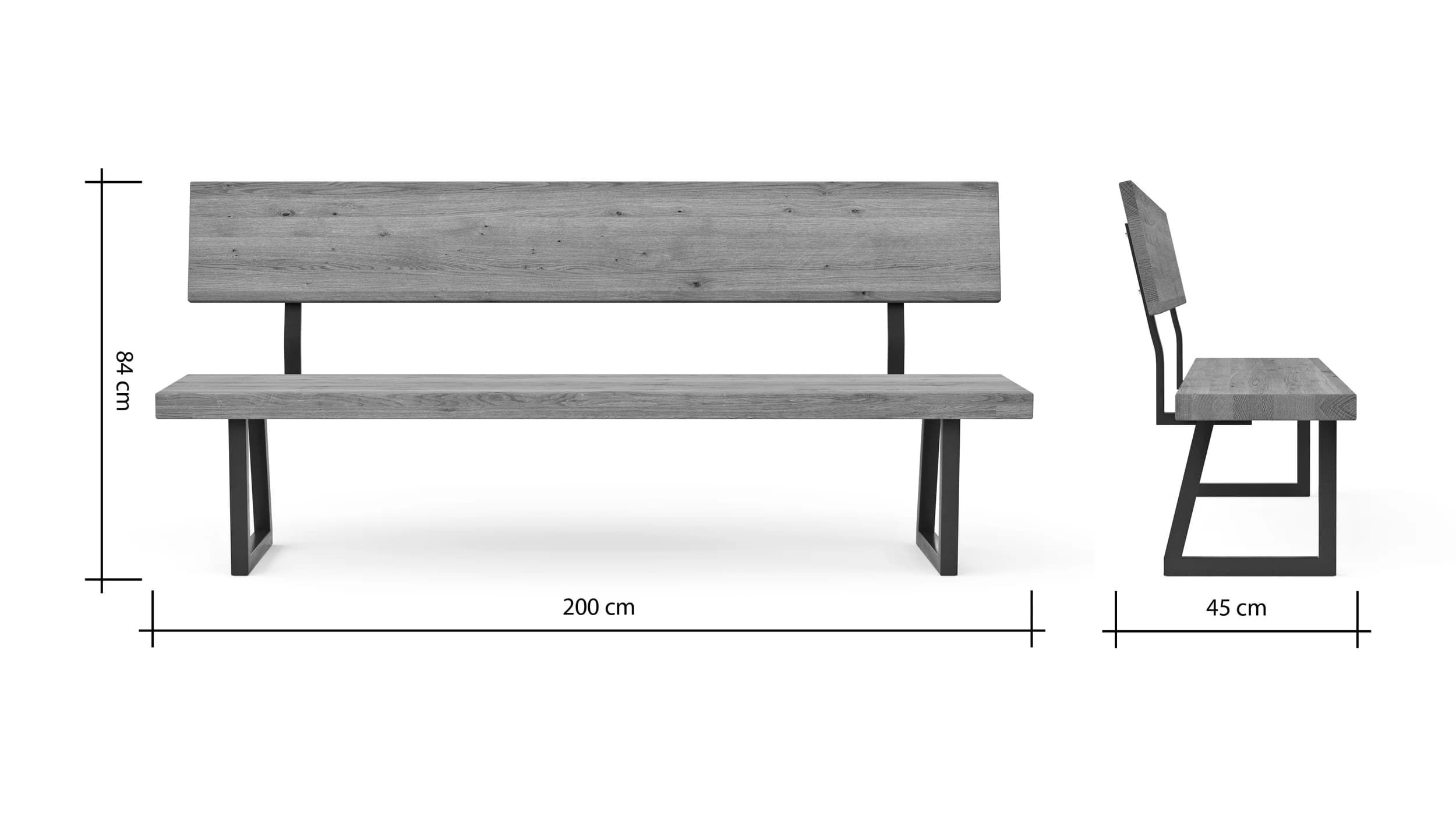 Holzbank Clifton - mit Rückenlehne, Breite ca. 200cm, Zerreiche massiv, natur