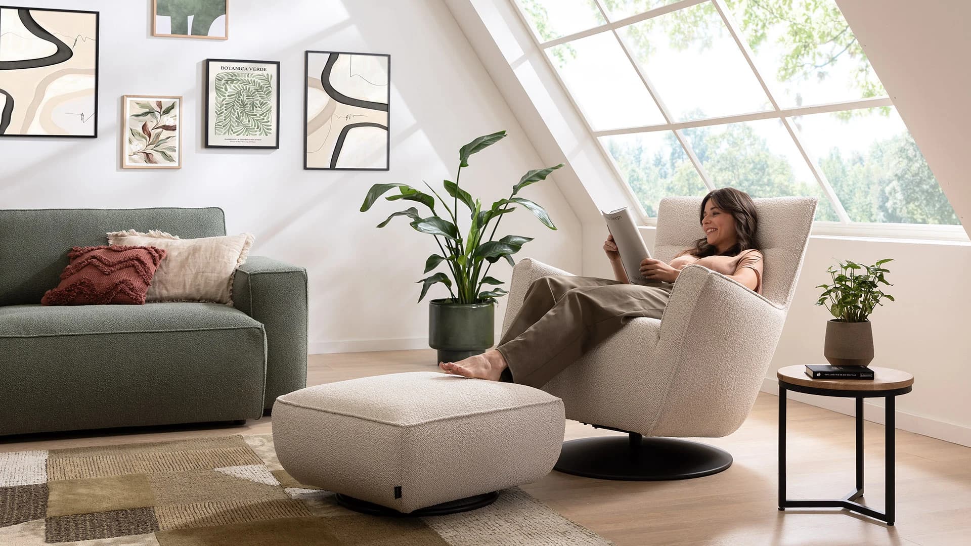 Hocker Lilaia - Stoff, Creme