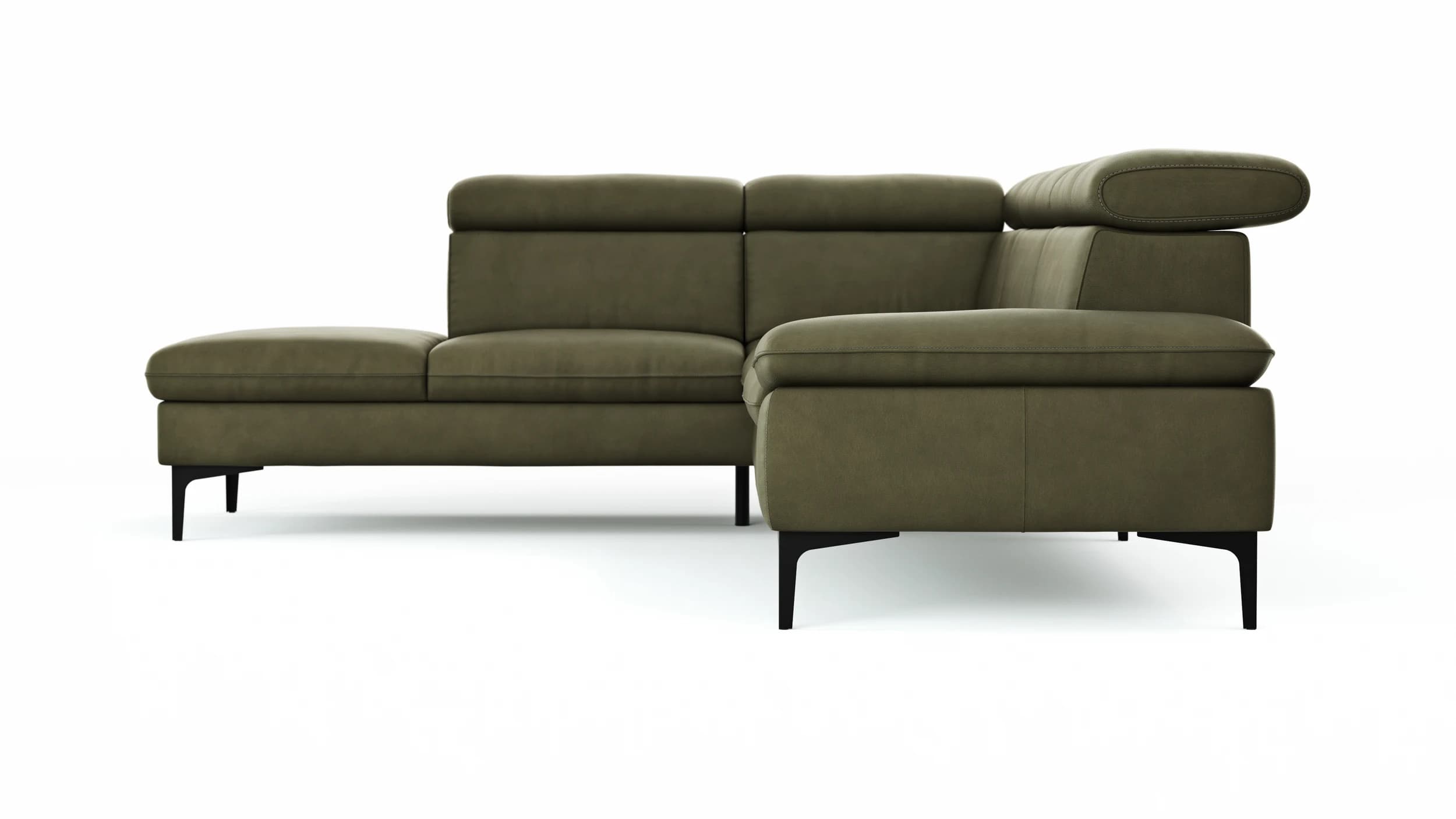 Ecksofa Felipa - Ecke links mit 2,5-Sitzer inkl. Kopfteil verstellbar, Leder, Olive