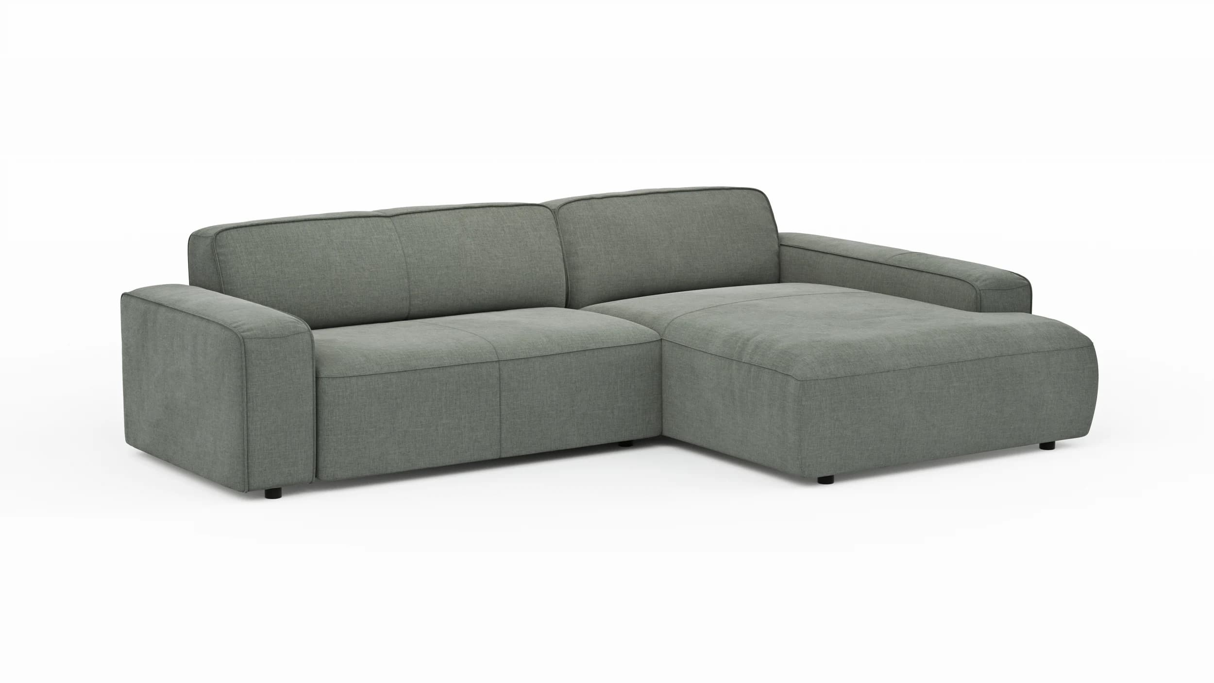 Ecksofa Denver - 2-Sitzer mit Longchair rechts, Stoff, Grau