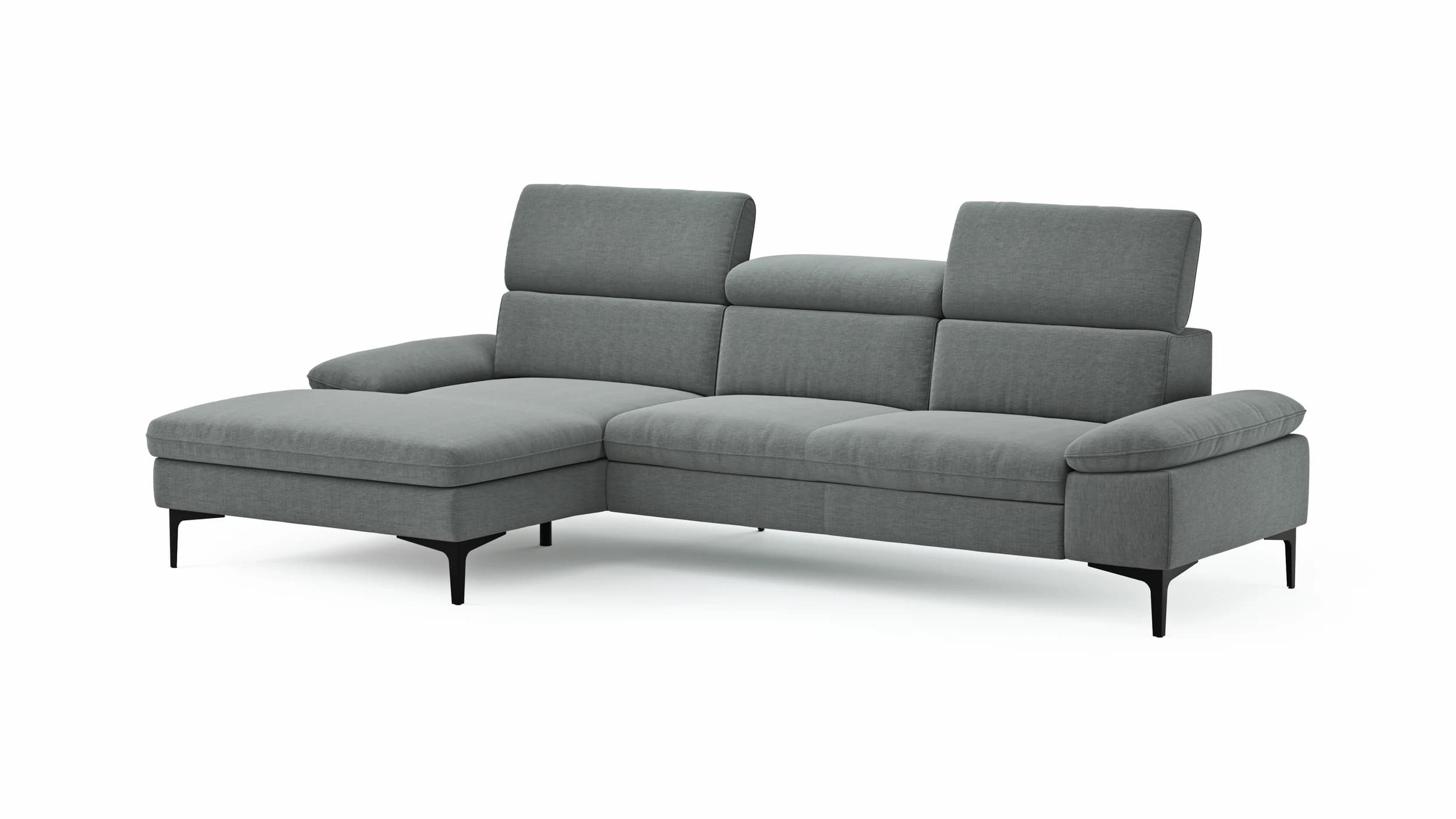 Ecksofa Felipa - Longchair links mit 2,5-Sitzer inkl. Kopfteil verstellbar, Stoff, Grau