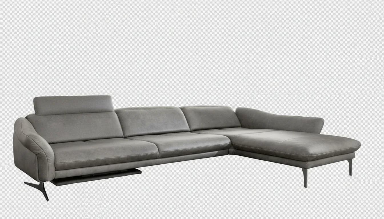 Ecksofa EM Imola - 2,5-Sitzer mit Longchair rechts inkl. Kopfteil und Sitztiefe verstellbar, Leder, Graugrün
